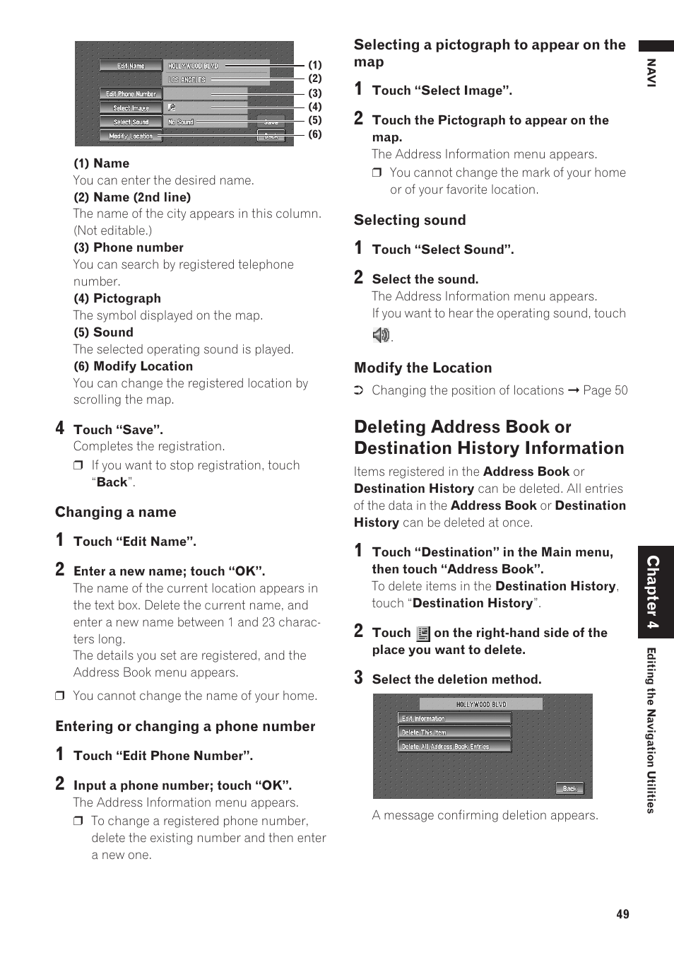 Deleting address book or destination history, Information | Pioneer AVIC-D1 User Manual | Page 51 / 133