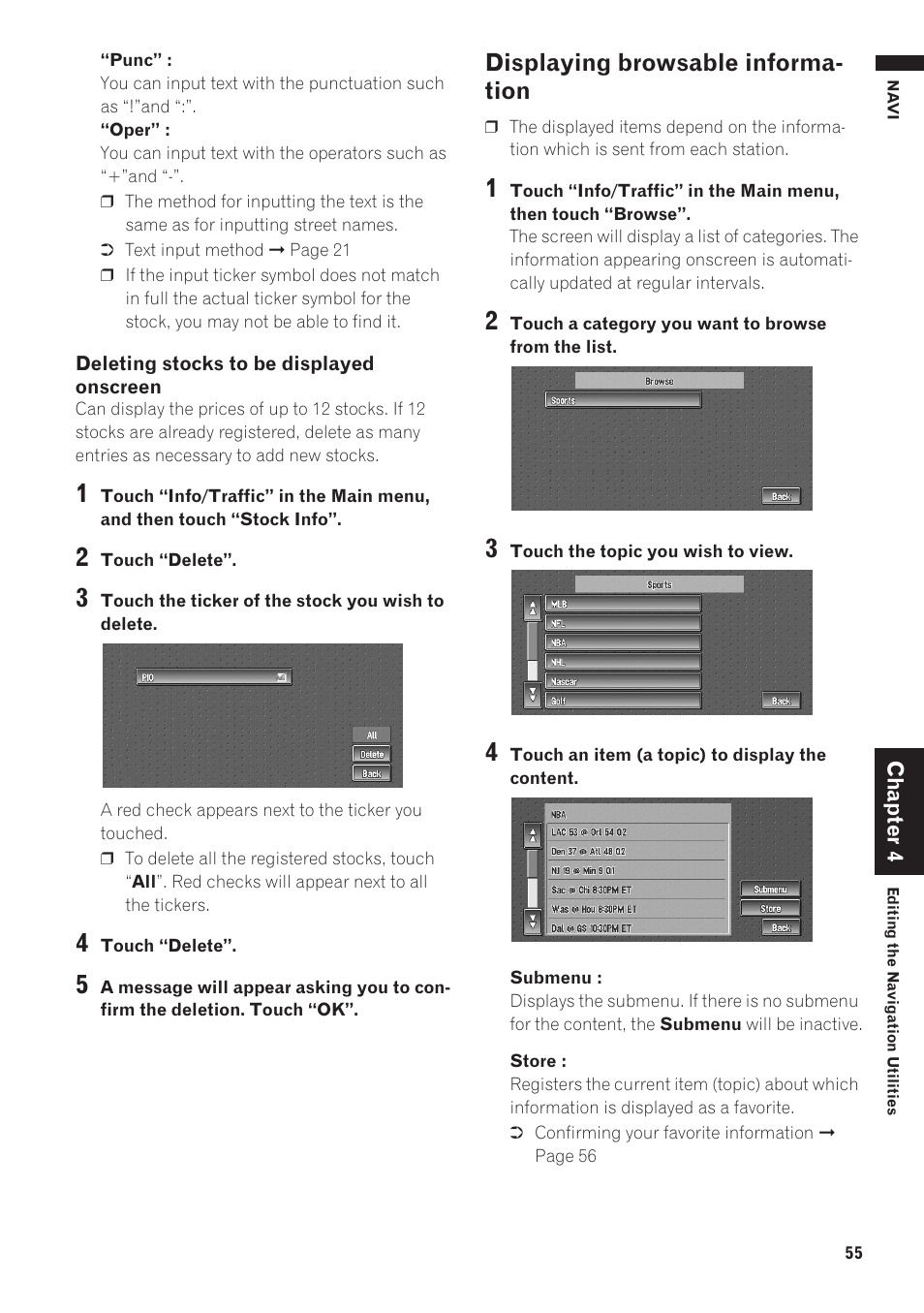 Displaying browsable information 55, Displaying browsable informa- tion | Pioneer AVIC-D1 User Manual | Page 57 / 133