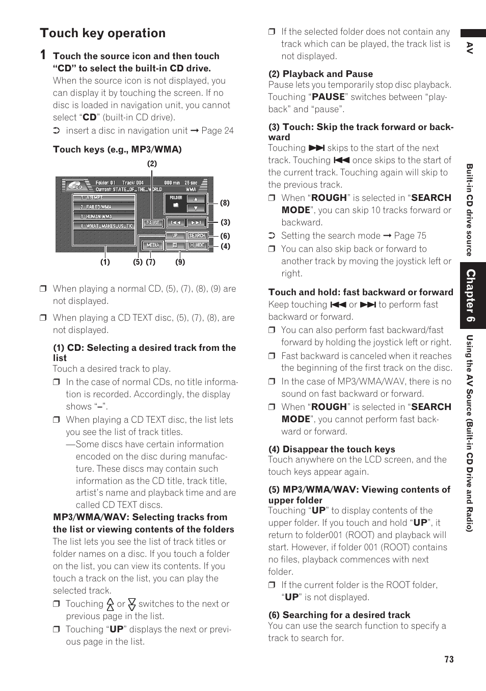 Touch key operation, Chapter 6 | Pioneer AVIC-D1 User Manual | Page 75 / 133