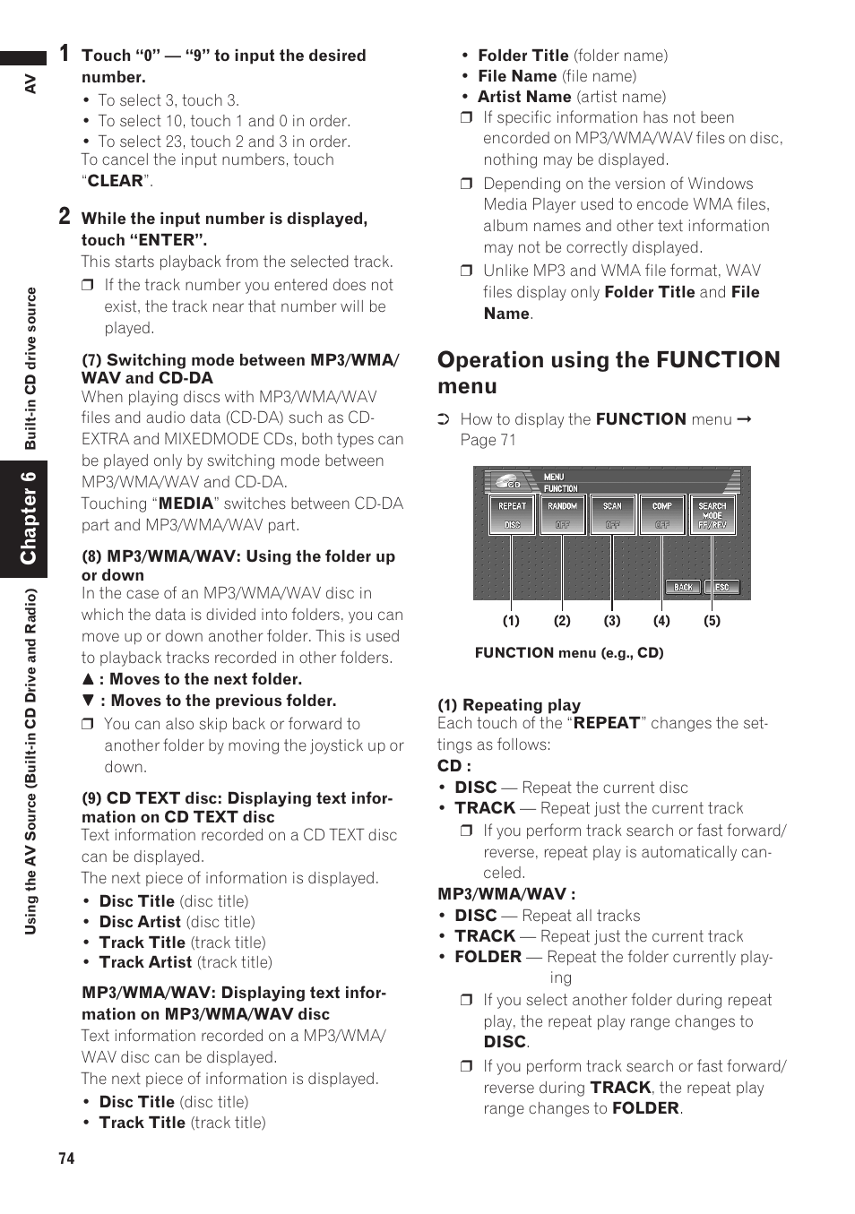 Operation using the function menu, Chapter 6 | Pioneer AVIC-D1 User Manual | Page 76 / 133
