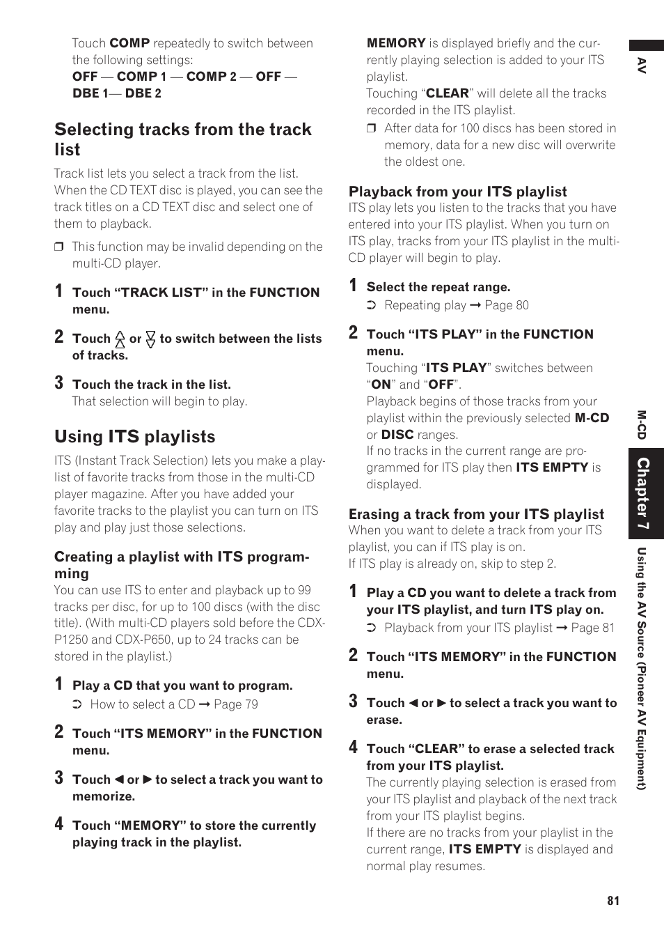 Selecting tracks from the track list, Using its playlists | Pioneer AVIC-D1 User Manual | Page 83 / 133