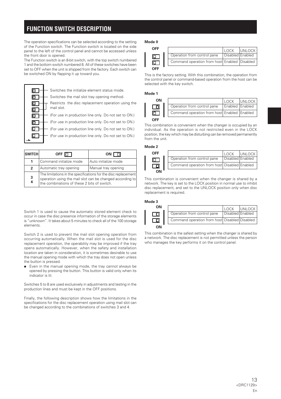 Function switch description | Pioneer DRM-1004 User Manual | Page 13 / 52