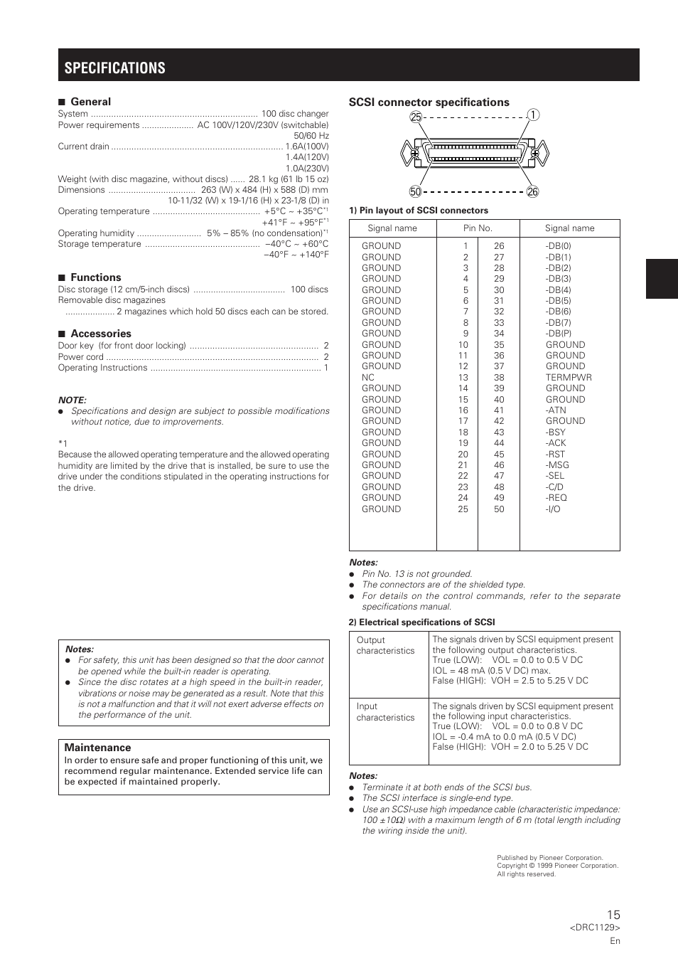 Specifications | Pioneer DRM-1004 User Manual | Page 15 / 52