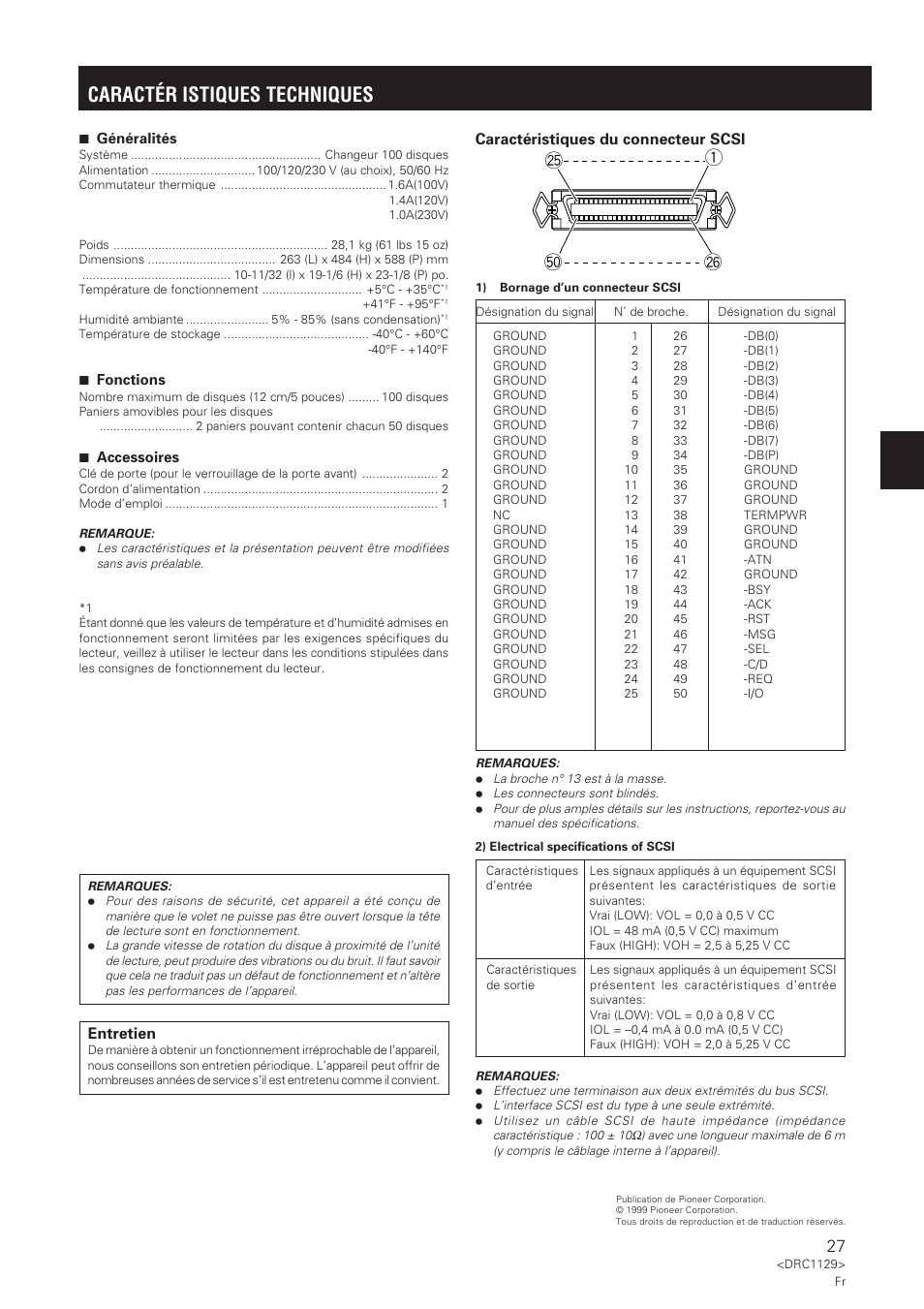 Caractér istiques techniques | Pioneer DRM-1004 User Manual | Page 27 / 52