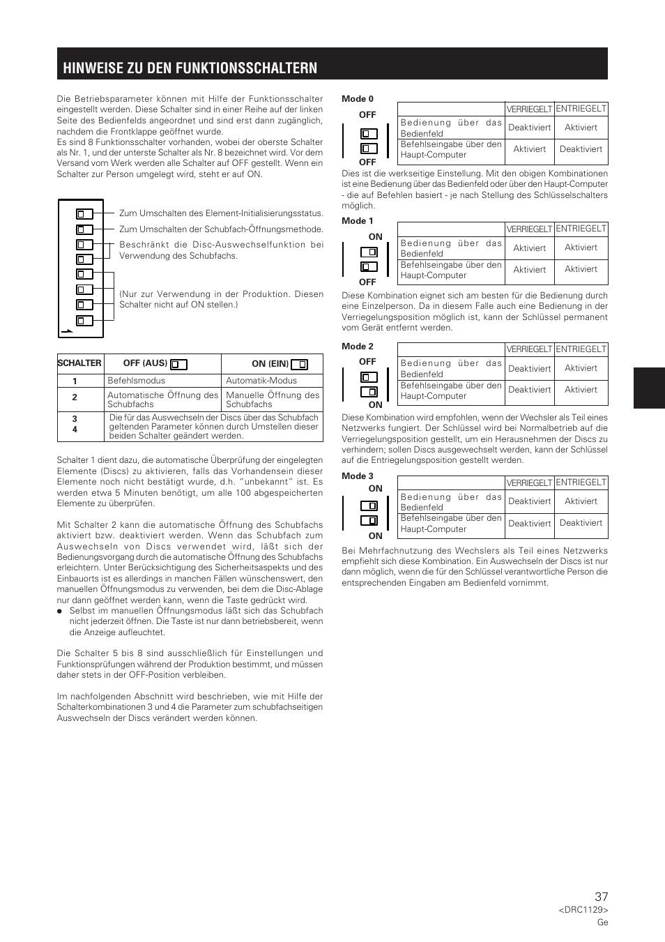 Hinweise zu den funktionsschaltern | Pioneer DRM-1004 User Manual | Page 37 / 52