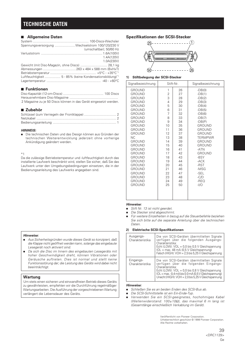 Technische daten | Pioneer DRM-1004 User Manual | Page 39 / 52
