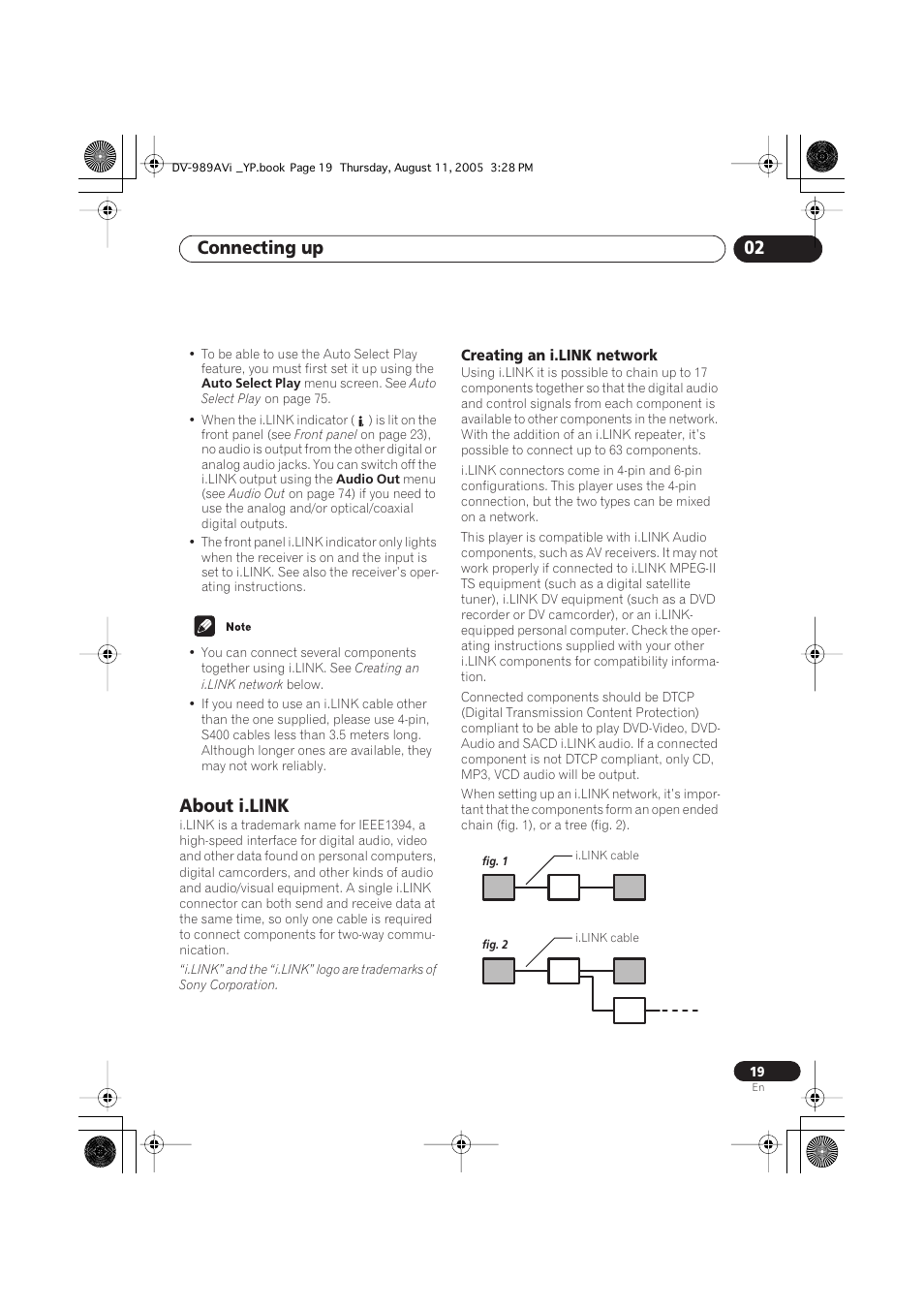 About i.link, Creating an i.link network, Connecting up 02 | Pioneer DV-989AVi-S User Manual | Page 19 / 96