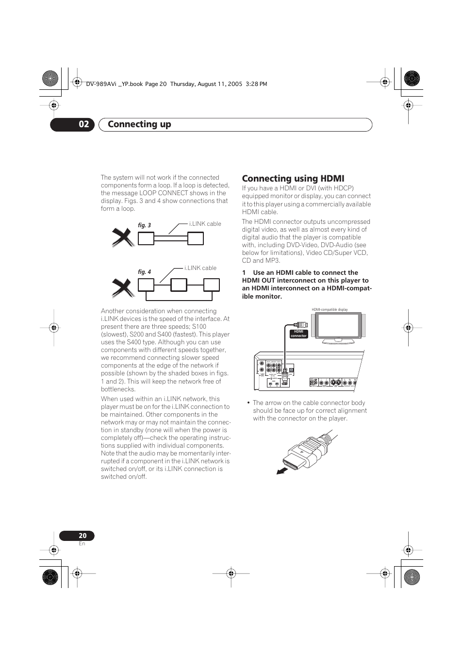 Connecting using hdmi, Connecting up 02, Fig. 3 fig. 4 i.link cable i.link cable | Pioneer DV-989AVi-S User Manual | Page 20 / 96