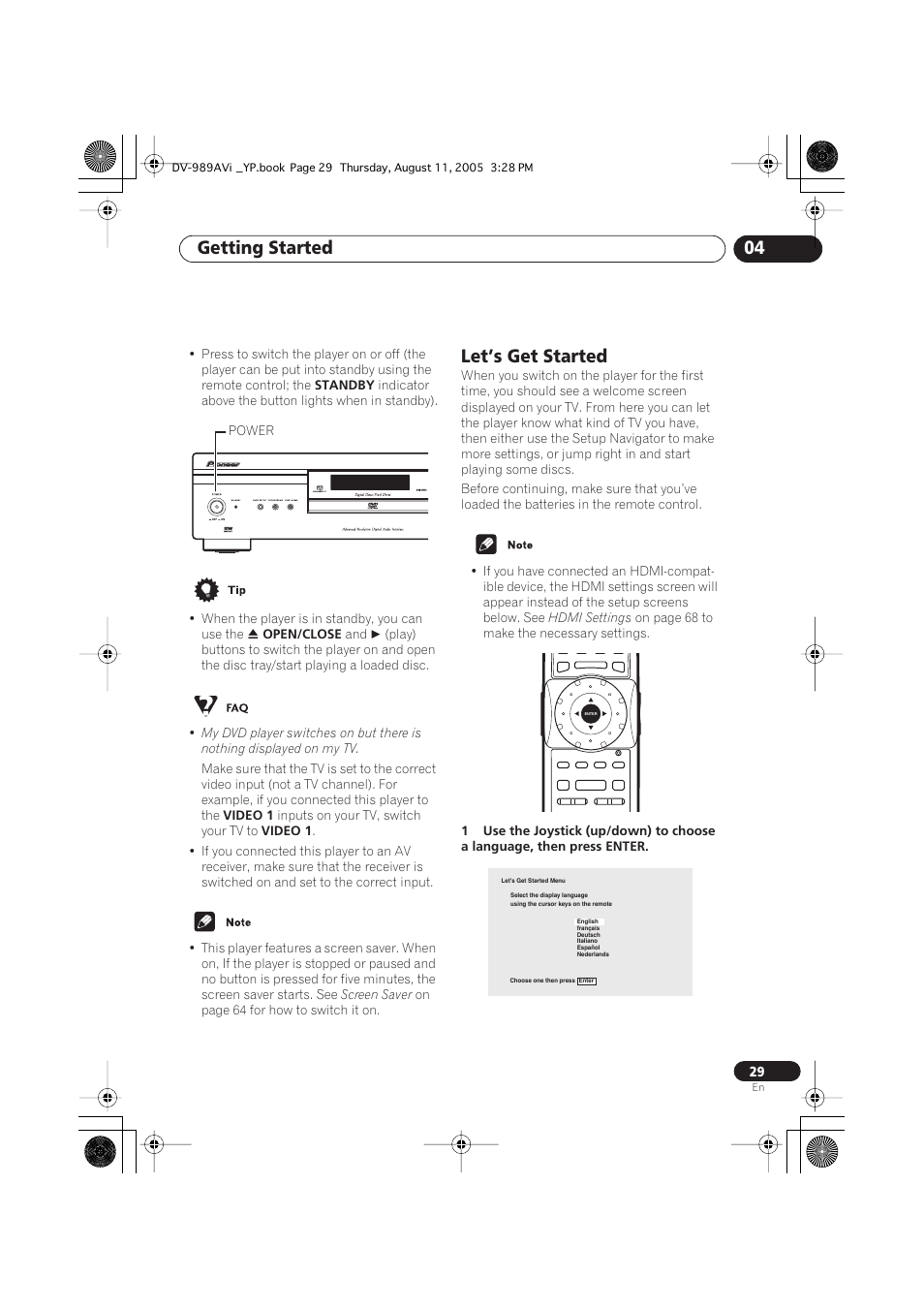 Let’s get started, Getting started 04 | Pioneer DV-989AVi-S User Manual | Page 29 / 96