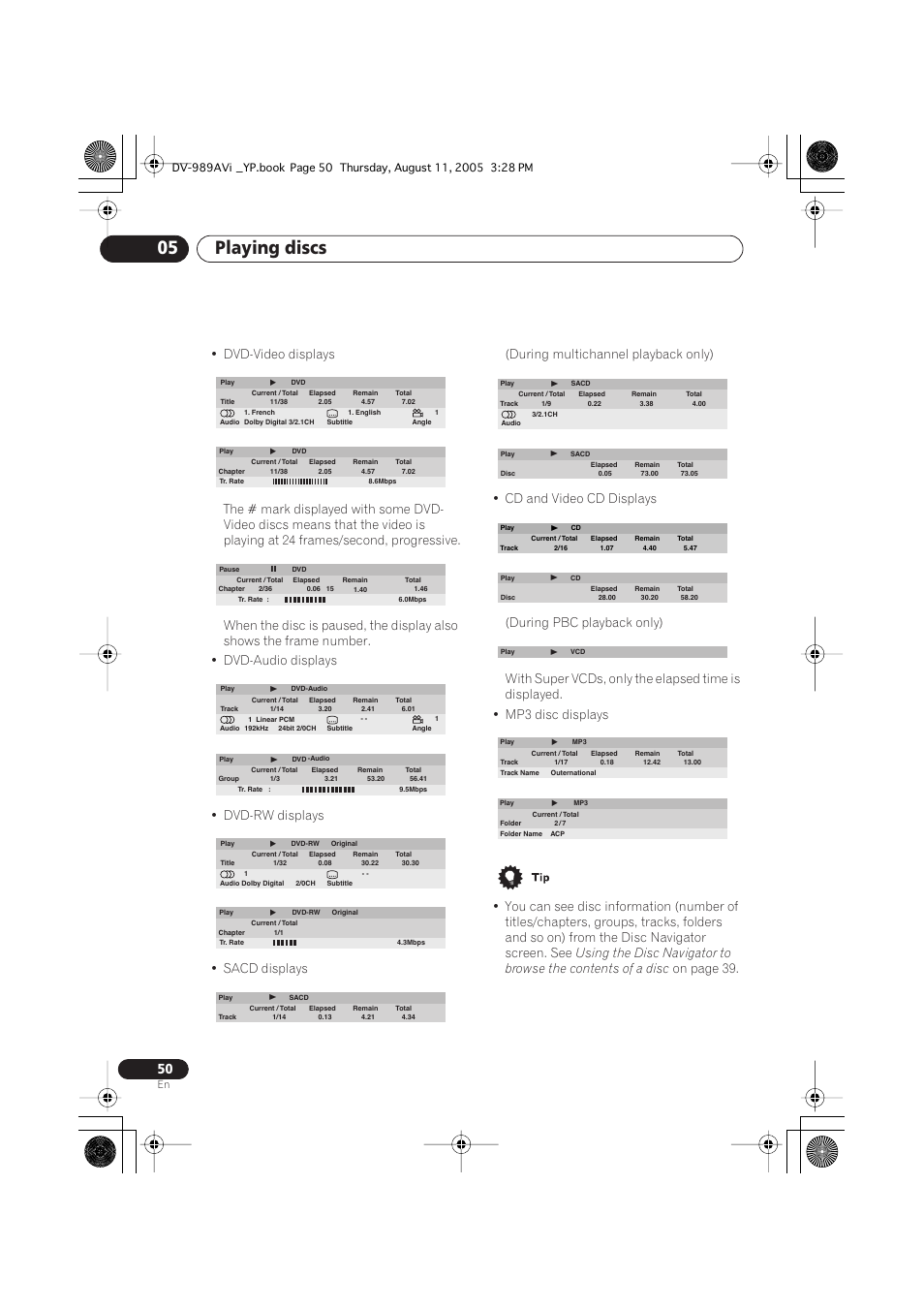 Playing discs 05, On page 39 | Pioneer DV-989AVi-S User Manual | Page 50 / 96