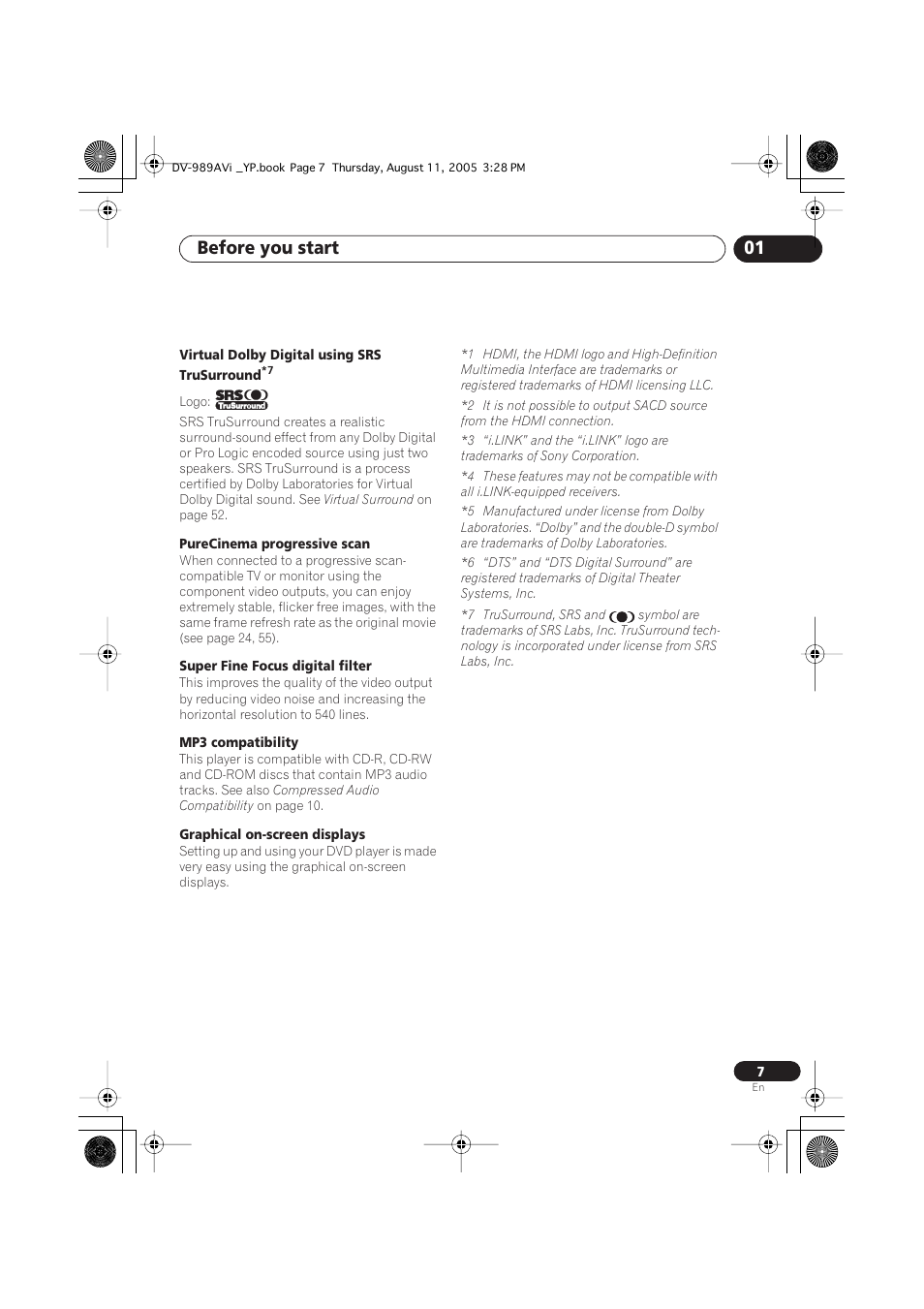 Before you start 01 | Pioneer DV-989AVi-S User Manual | Page 7 / 96