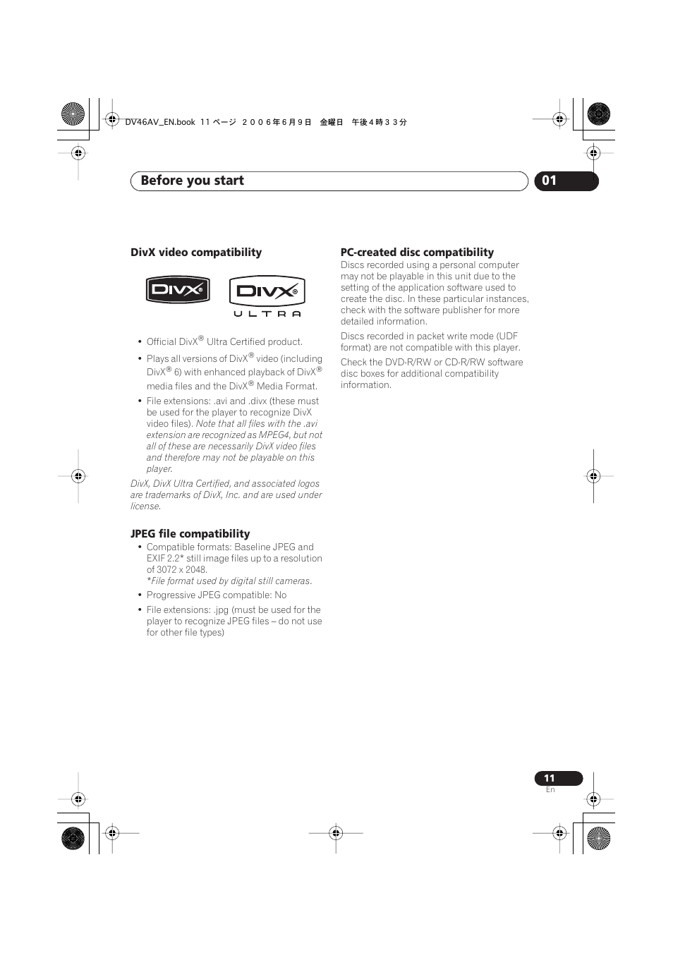 Before you start 01 | Pioneer Elite DV-46AV User Manual | Page 11 / 64