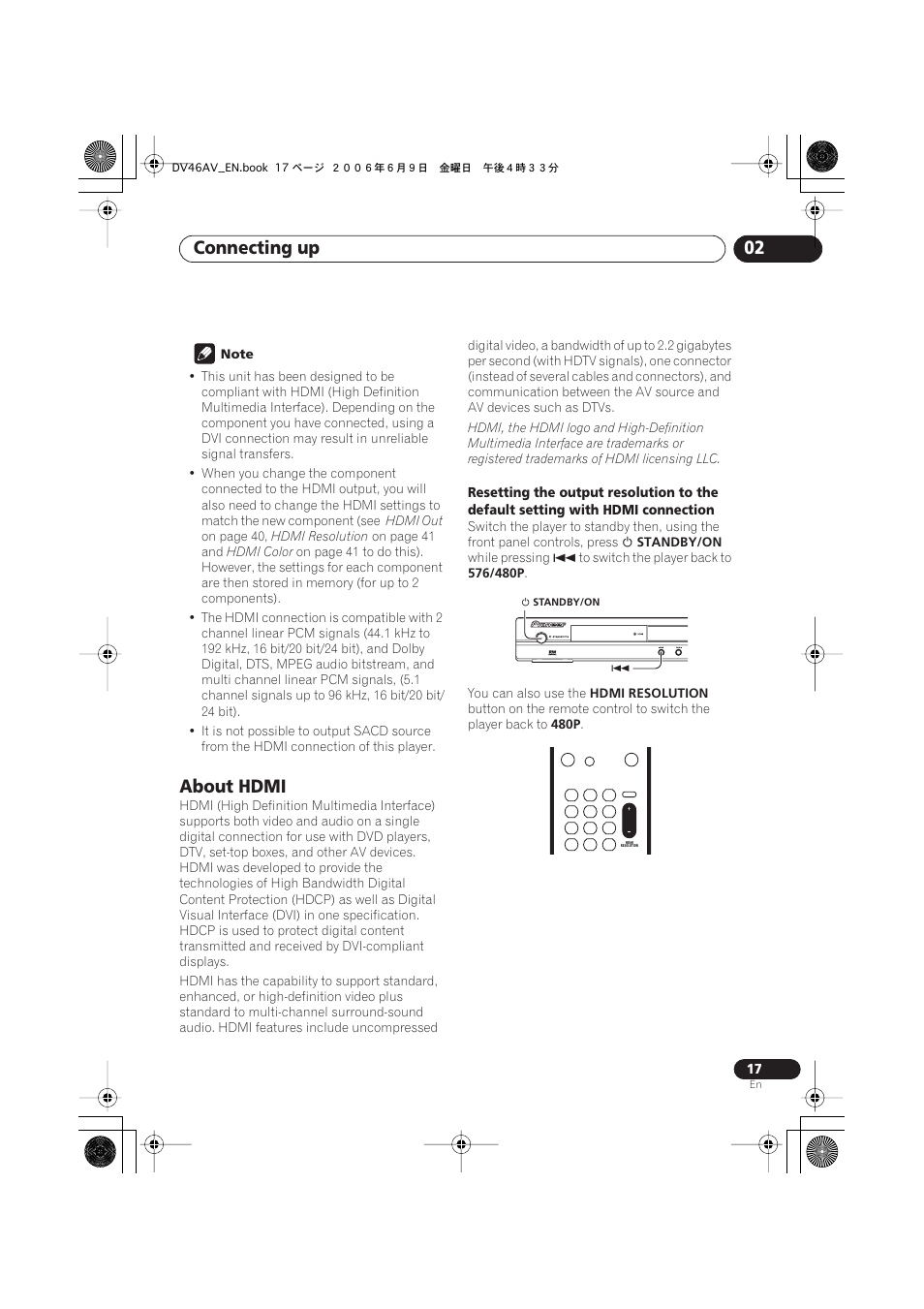 About hdmi, Connecting up 02 | Pioneer Elite DV-46AV User Manual | Page 17 / 64