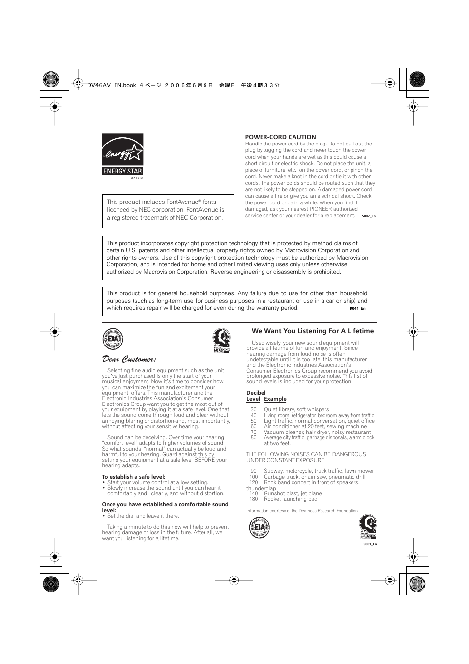 Pioneer Elite DV-46AV User Manual | Page 4 / 64