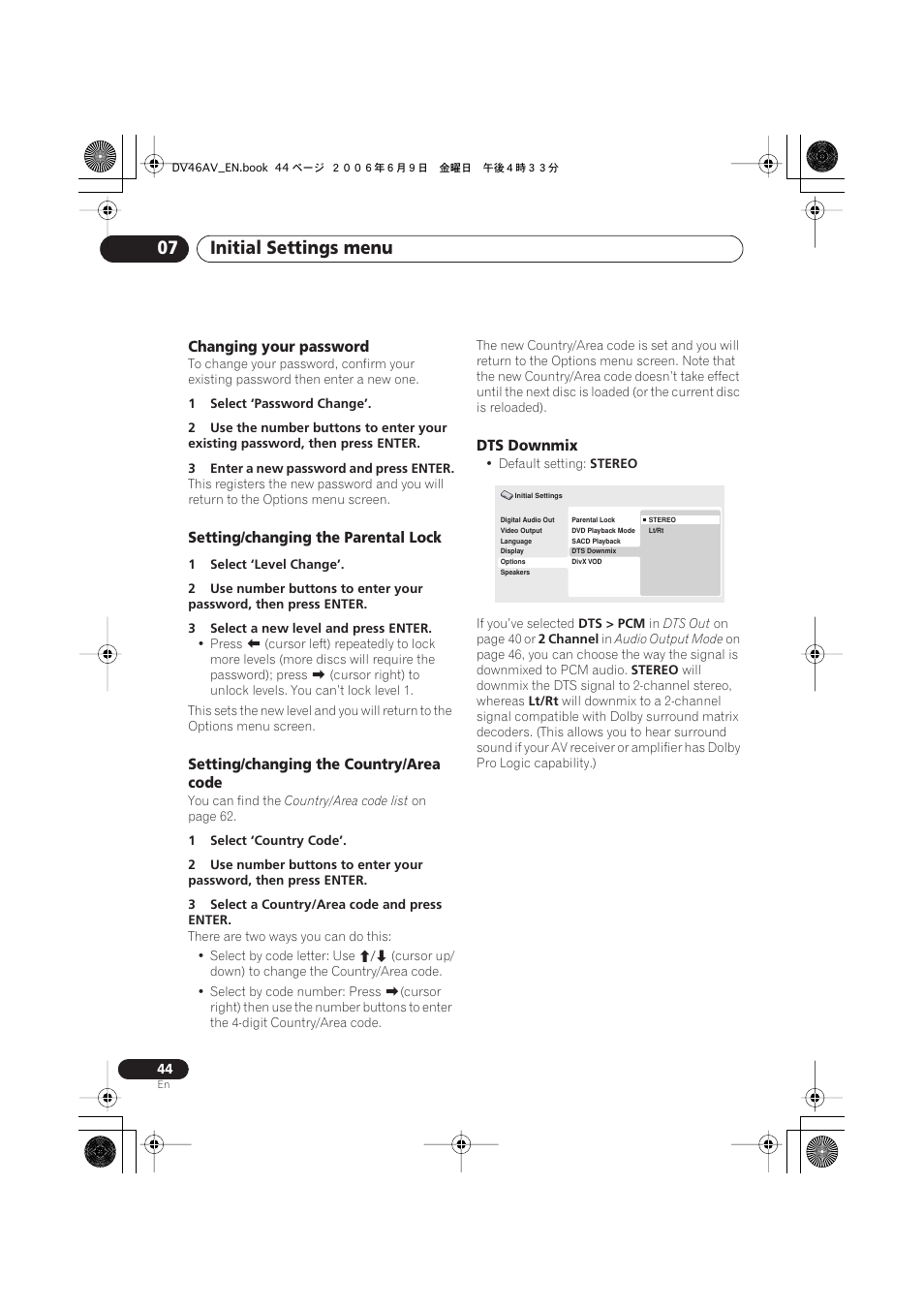 Initial settings menu 07 | Pioneer Elite DV-46AV User Manual | Page 44 / 64