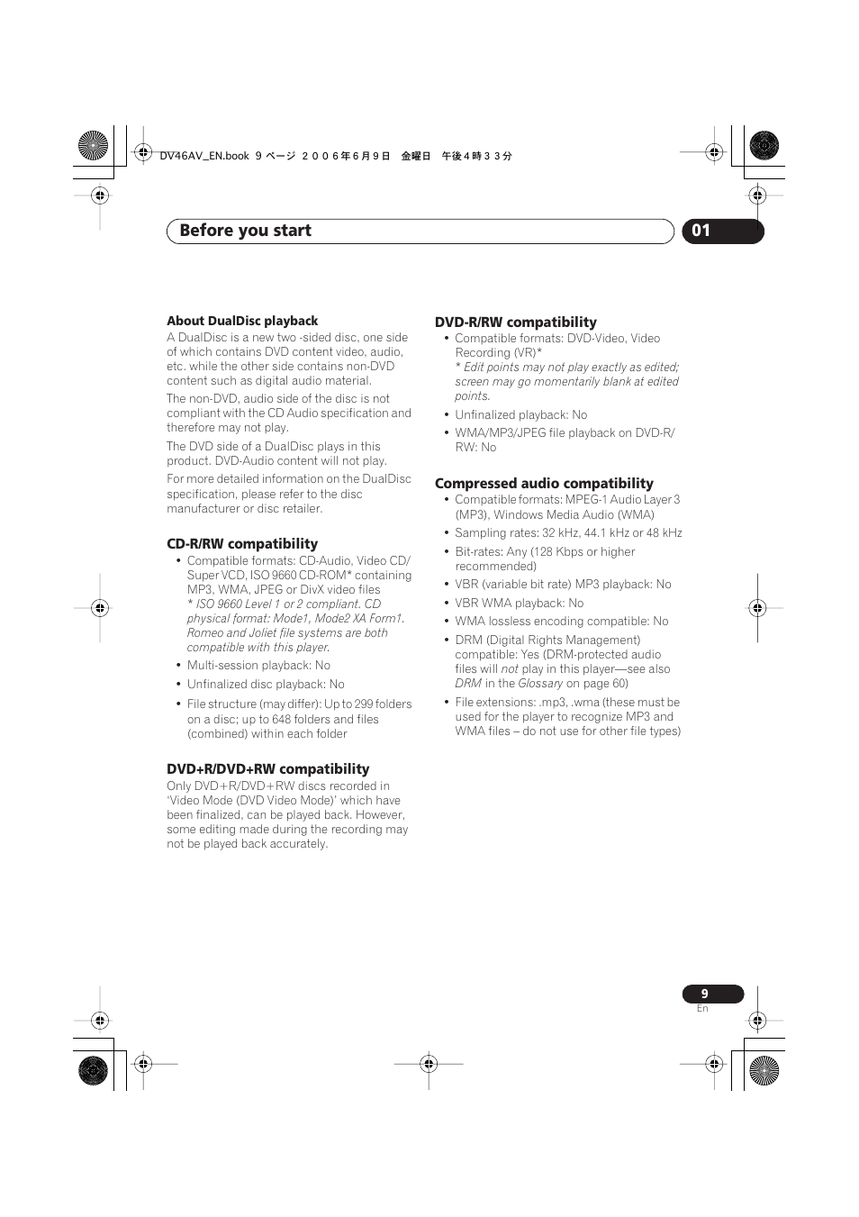 Before you start 01 | Pioneer Elite DV-46AV User Manual | Page 9 / 64