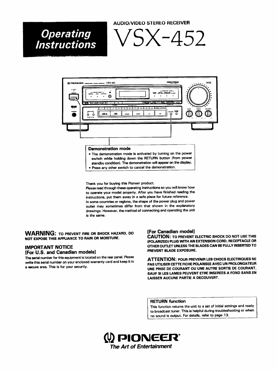 Pioneer VSX-452 User Manual | 24 pages