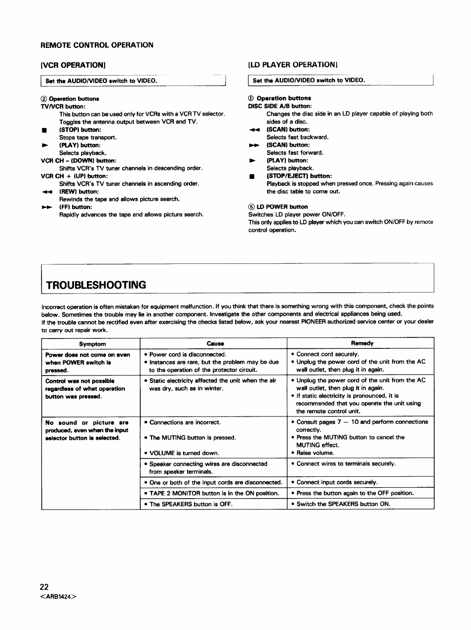 Ld player operation | Pioneer VSX-452 User Manual | Page 22 / 24