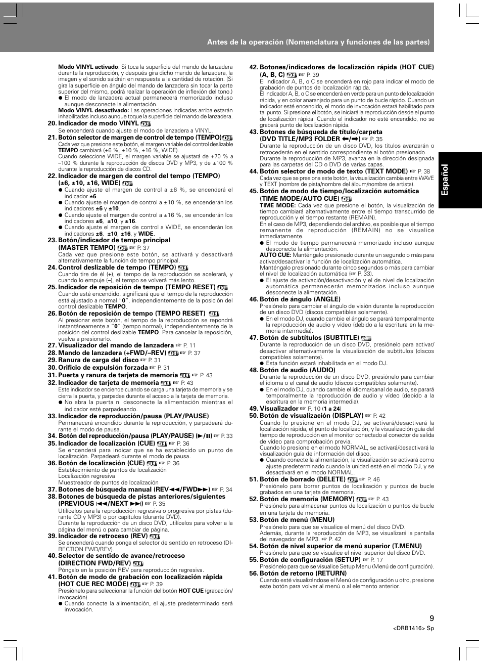 Espa ñ ol | Pioneer DVJ-1000 User Manual | Page 63 / 107