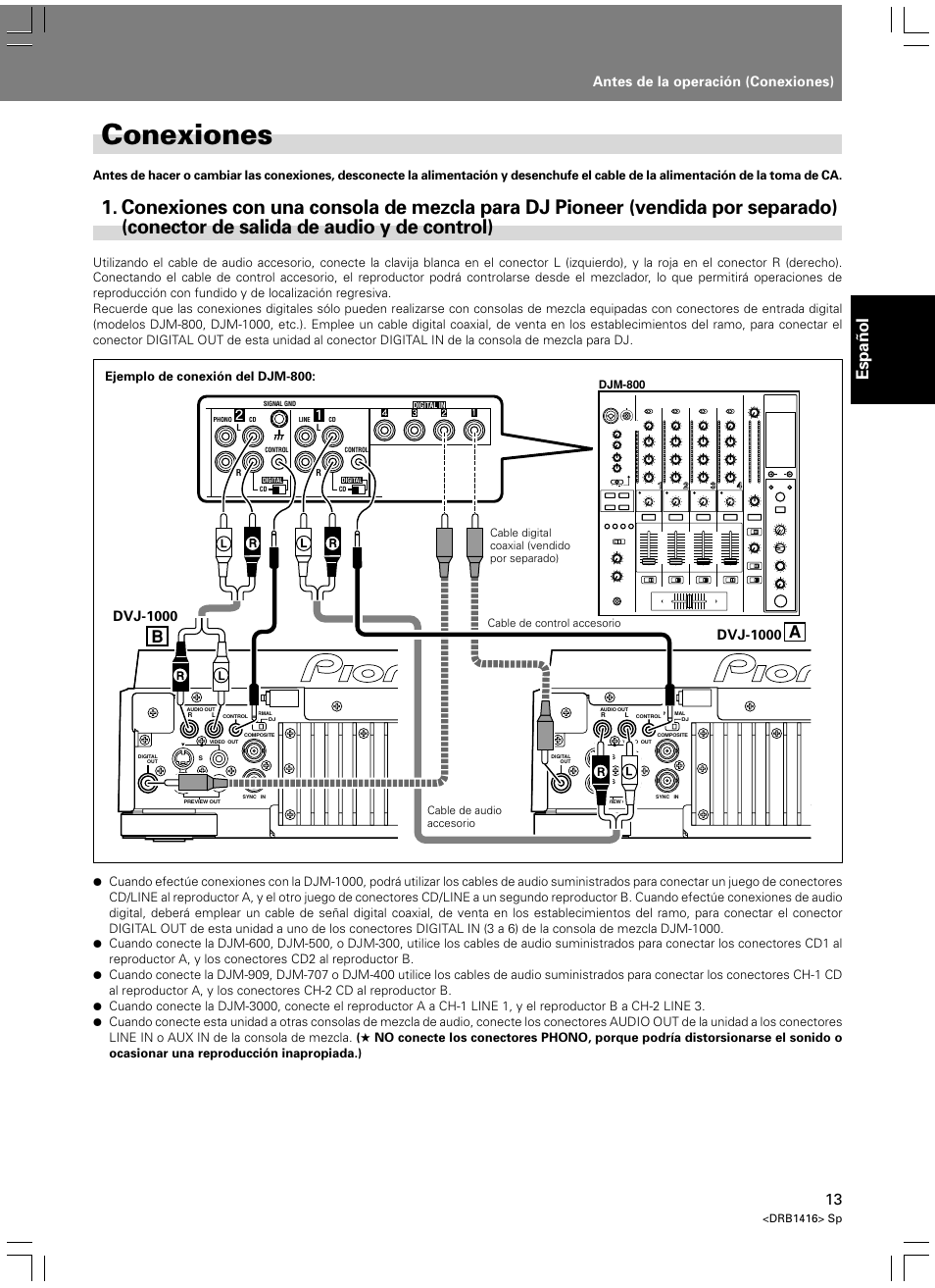 Conexiones, Español, Antes de la operación (conexiones) | Dvj-1000 | Pioneer DVJ-1000 User Manual | Page 67 / 107