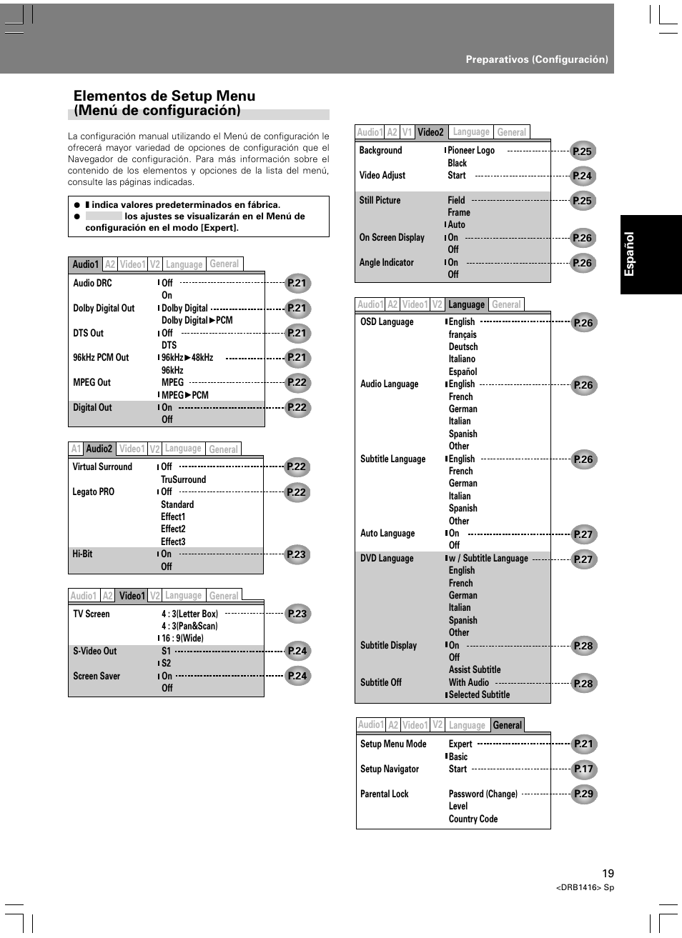 Elementos de setup menu (menú de configuración) | Pioneer DVJ-1000 User Manual | Page 73 / 107