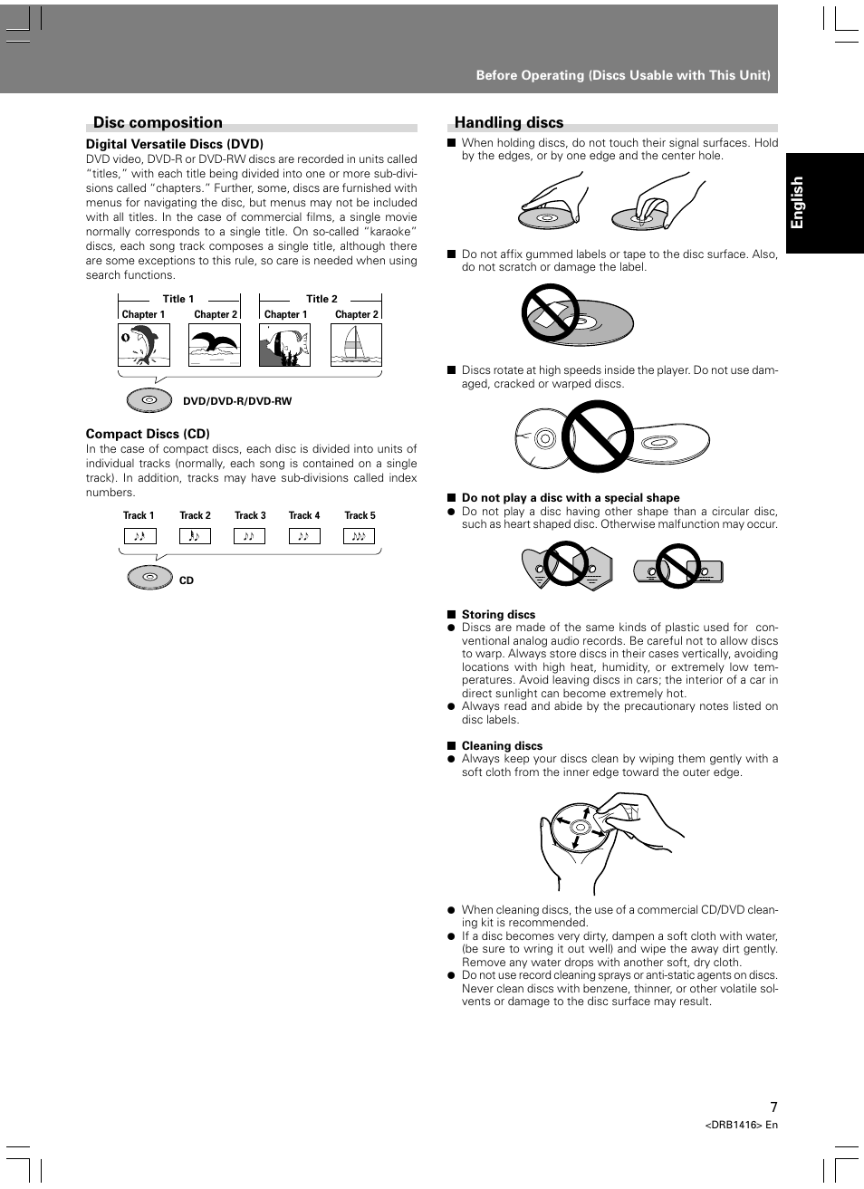 English, Disc composition, Handling discs | Pioneer DVJ-1000 User Manual | Page 9 / 107