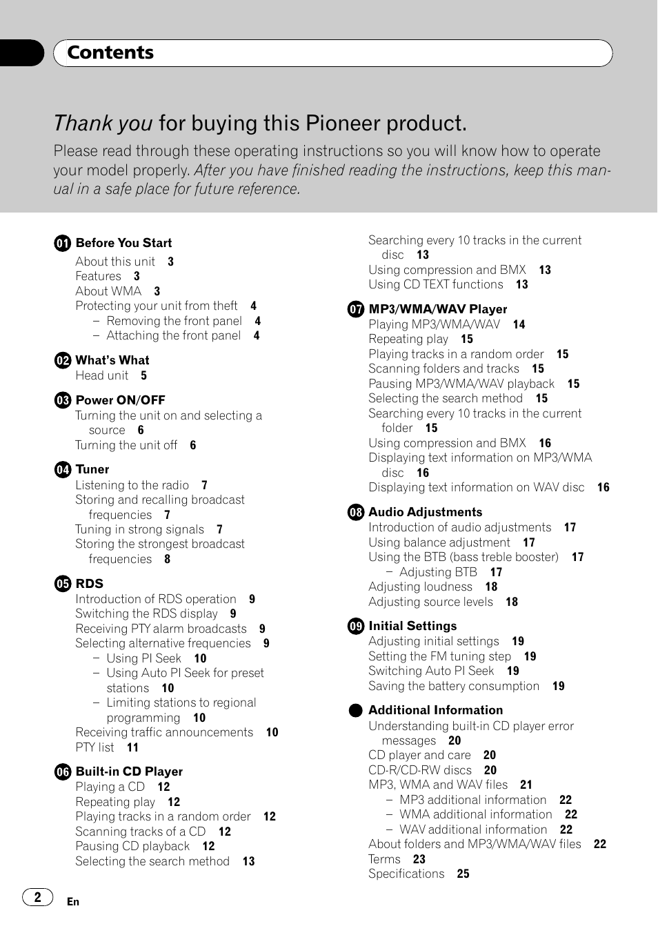 Pioneer DEH-3730MP User Manual | Page 2 / 84