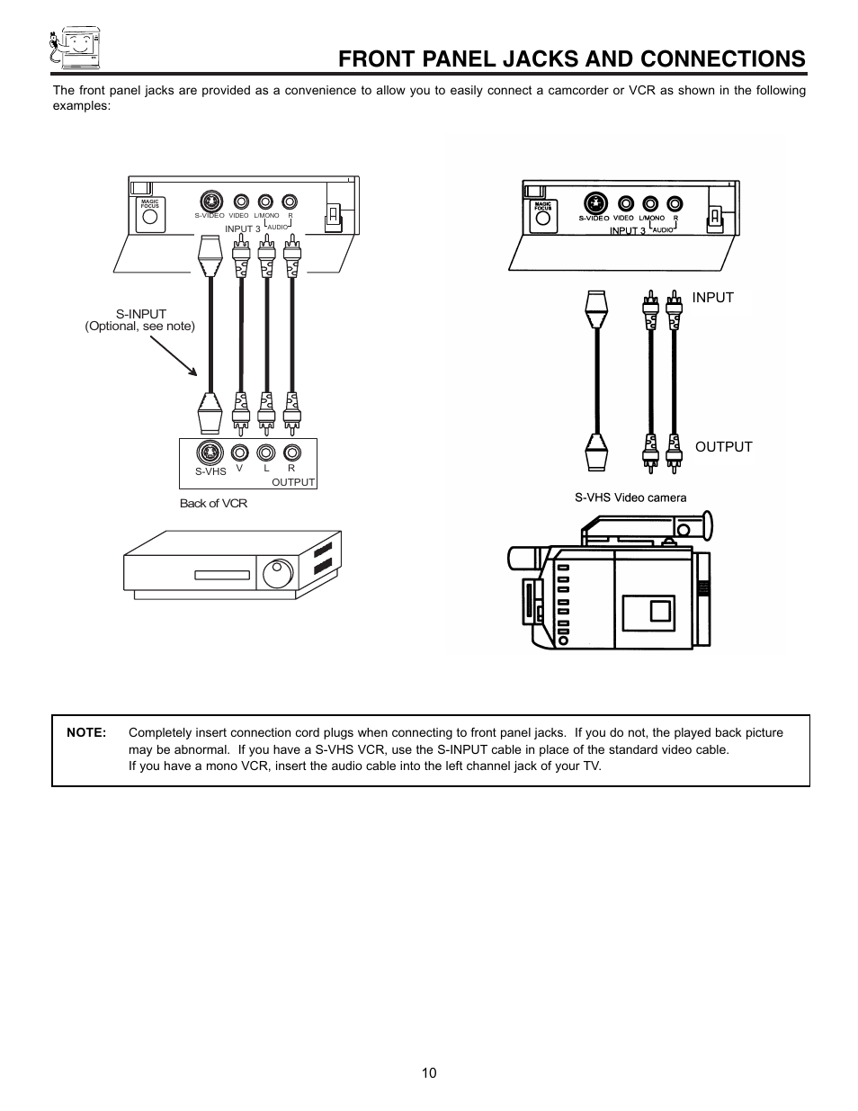Front panel jacks and connections | Pioneer 53SBX59B User Manual | Page 10 / 72