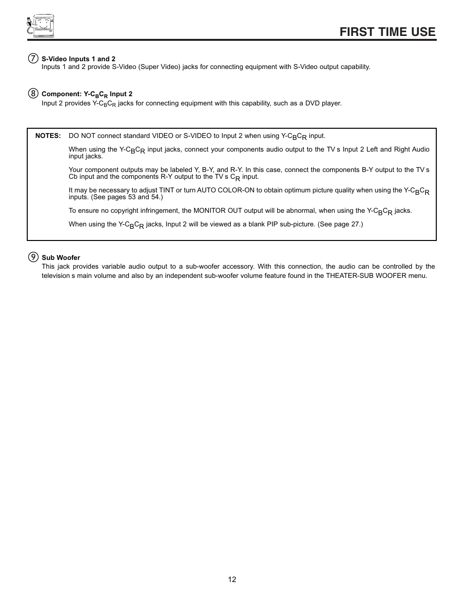First time use | Pioneer 53SBX59B User Manual | Page 12 / 72