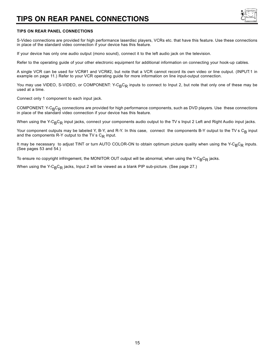 Tips on rear panel connections | Pioneer 53SBX59B User Manual | Page 15 / 72