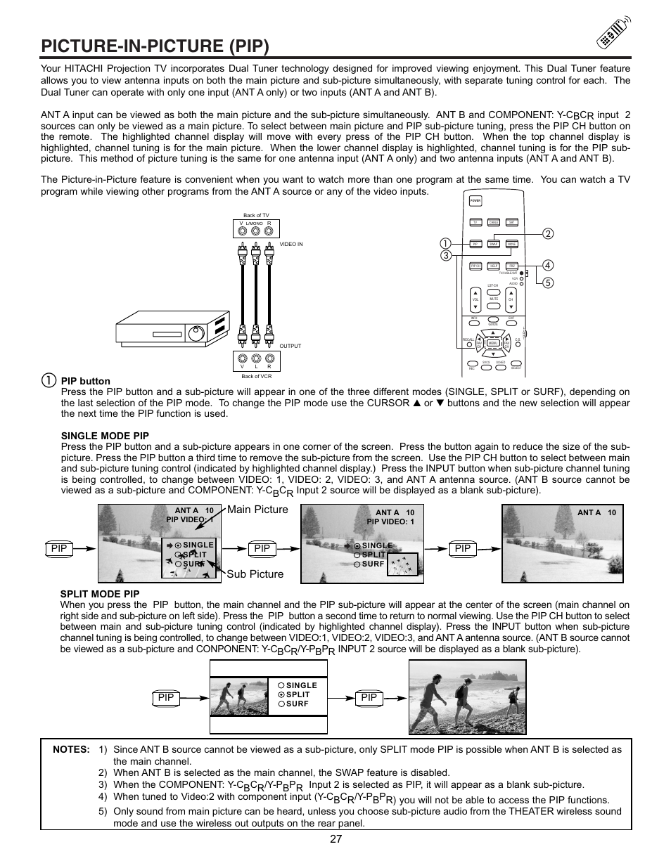 Picture-in-picture (pip), ባቢ ቤ ብ, Main picture sub picture | Pioneer 53SBX59B User Manual | Page 27 / 72