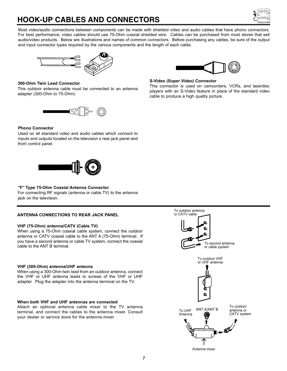 Hook-up cables and connectors | Pioneer 53SBX59B User Manual | Page 7 / 72