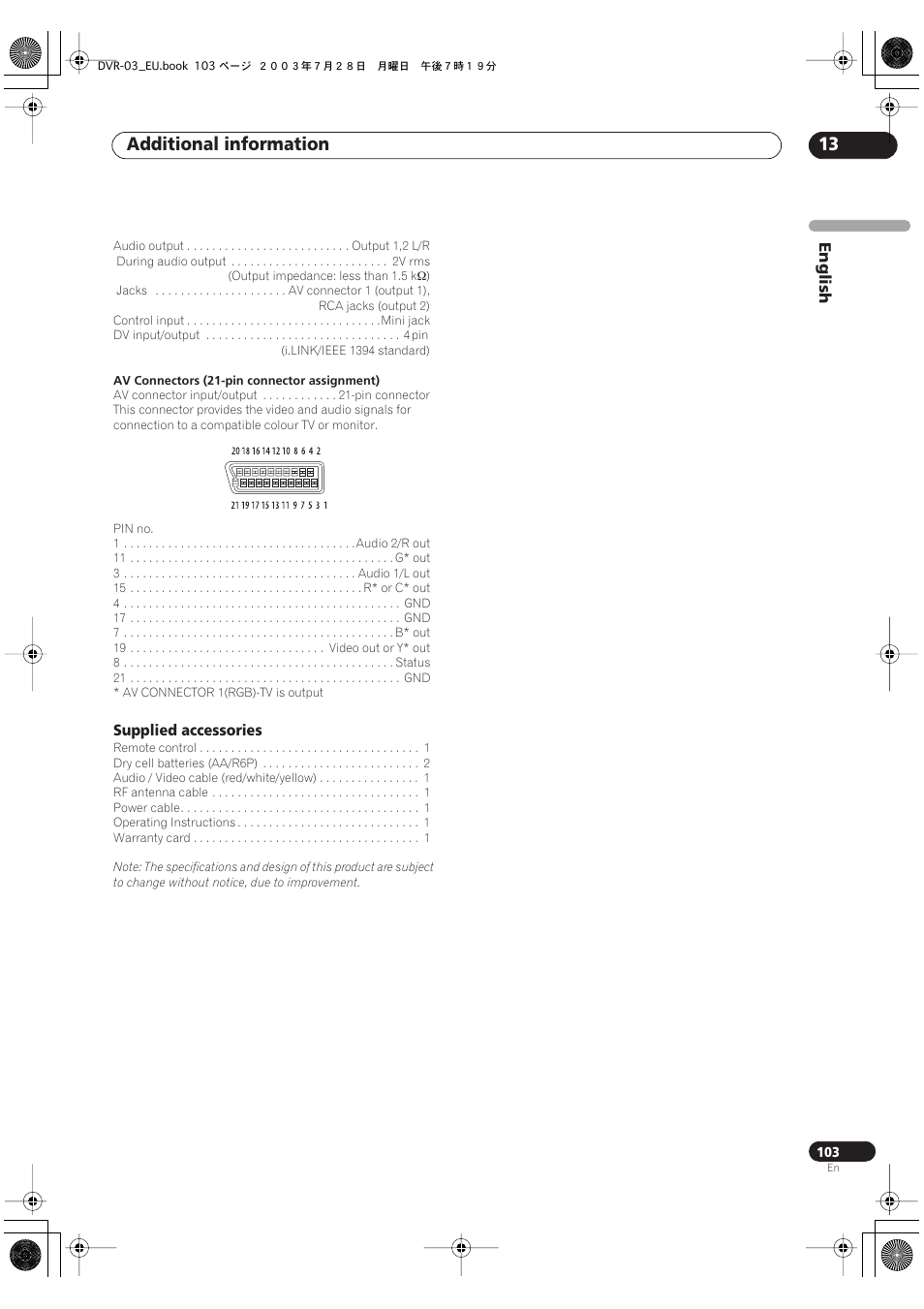 Additional information 13 | Pioneer DVR-3100 User Manual | Page 103 / 108
