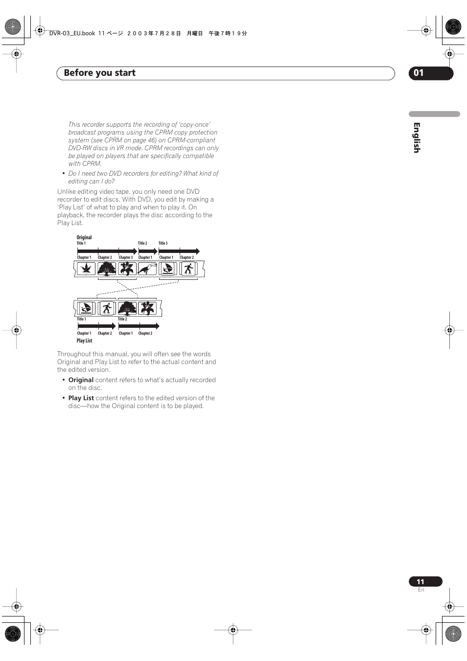 Before you start 01, English | Pioneer DVR-3100 User Manual | Page 11 / 108