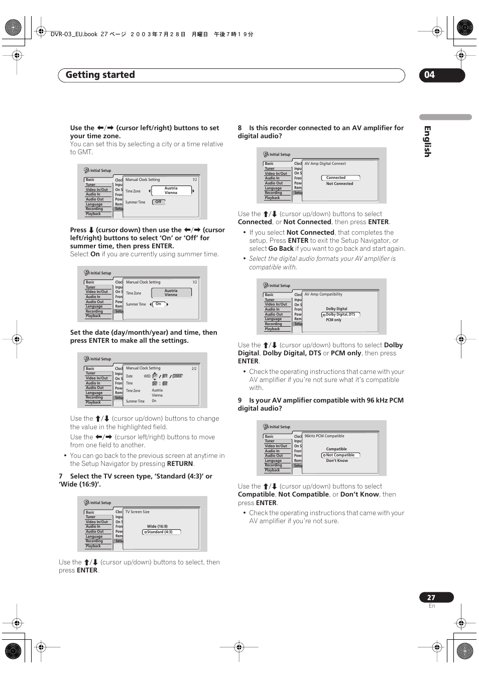 Getting started 04, English | Pioneer DVR-3100 User Manual | Page 27 / 108