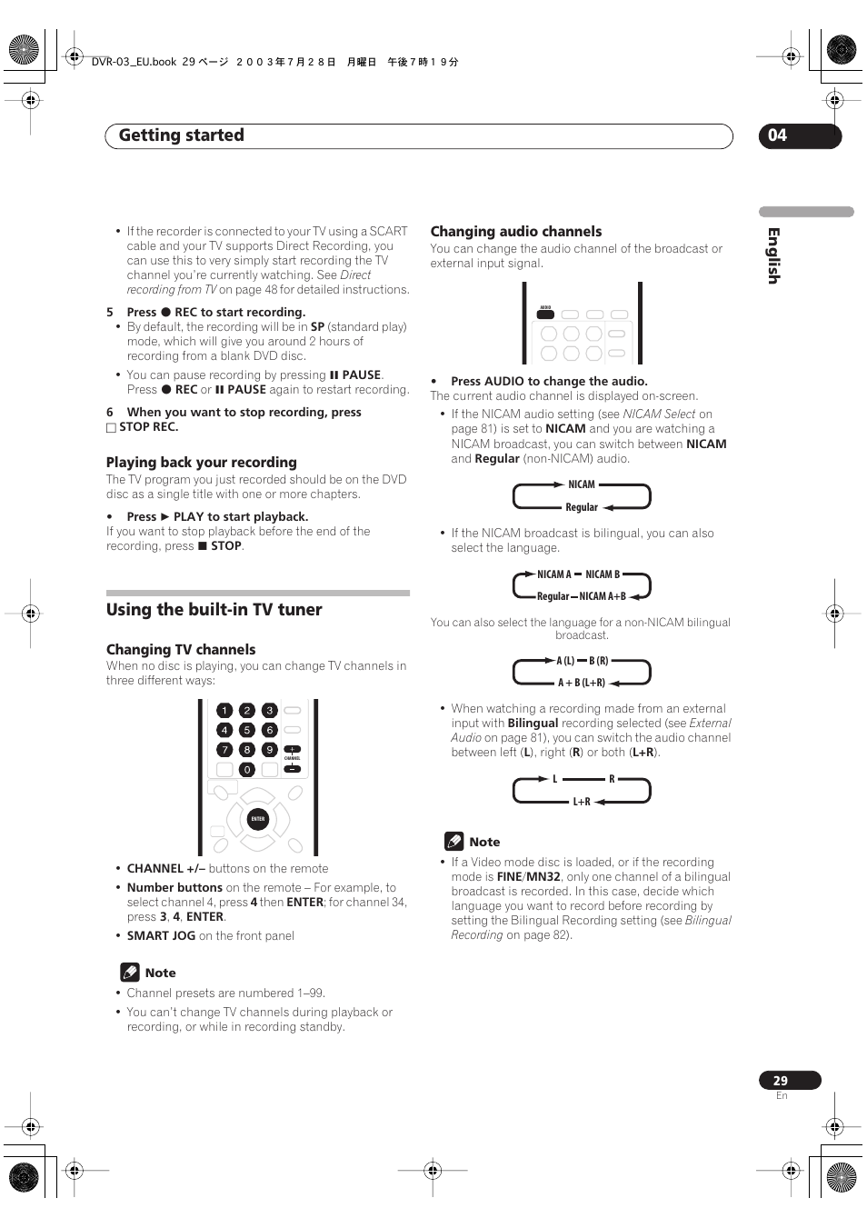 Using the built-in tv tuner, Getting started 04 | Pioneer DVR-3100 User Manual | Page 29 / 108