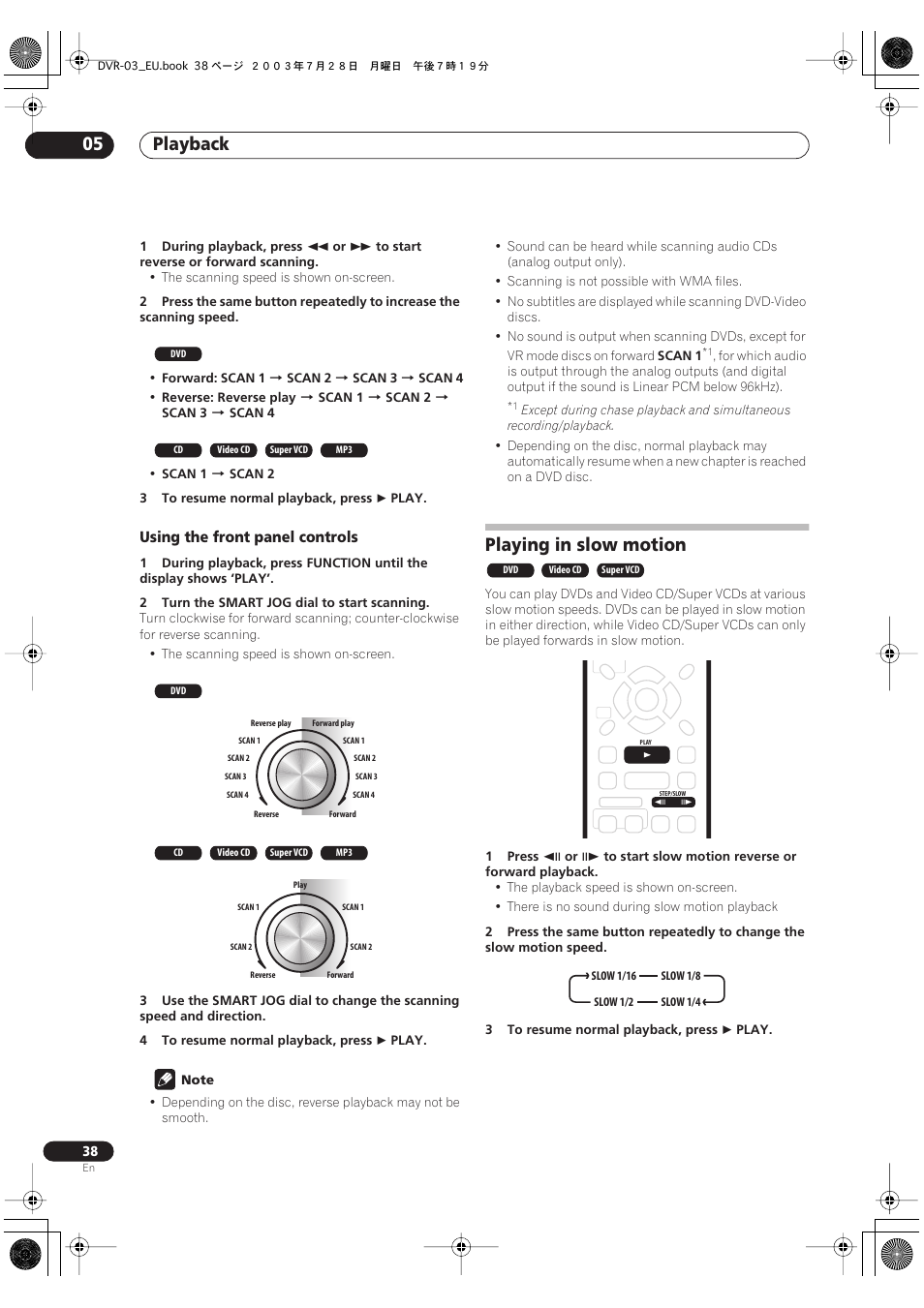 Playing in slow motion, Playback 05 | Pioneer DVR-3100 User Manual | Page 38 / 108