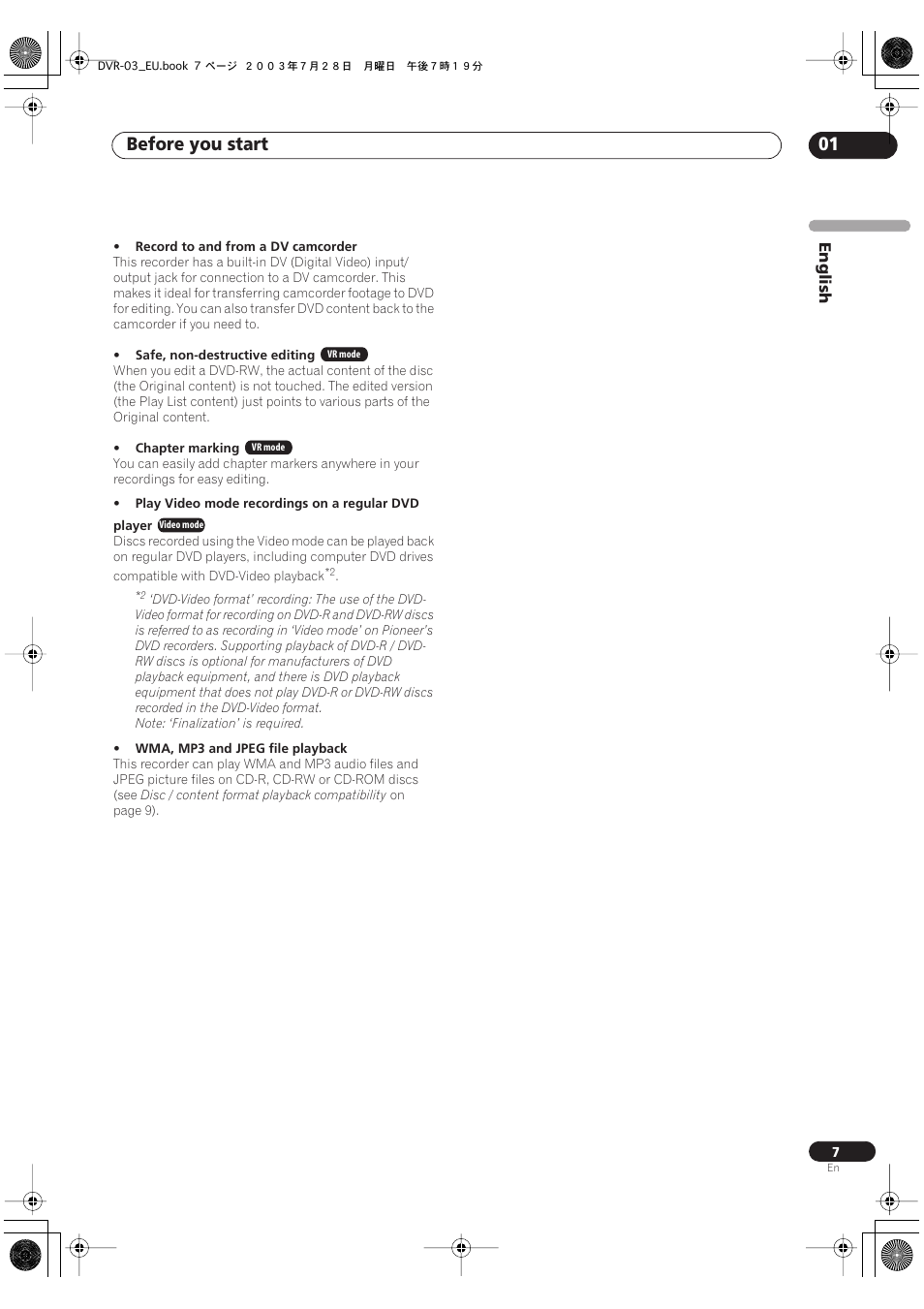 Before you start 01 | Pioneer DVR-3100 User Manual | Page 7 / 108