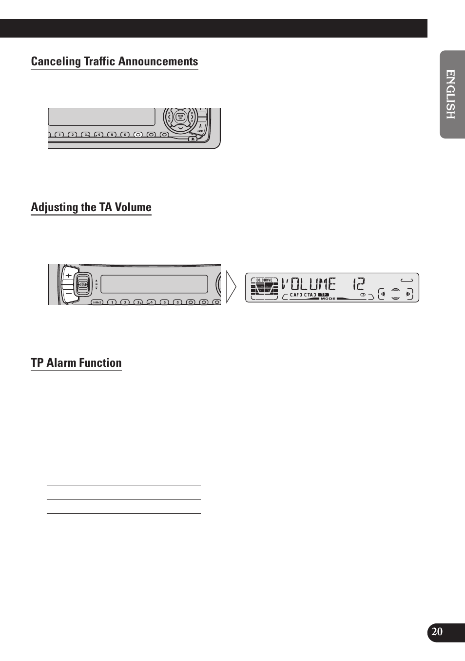 Canceling traffic announcements, Adjusting the ta volume, Tp alarm function | Pioneer DEH-P4100R User Manual | Page 21 / 100