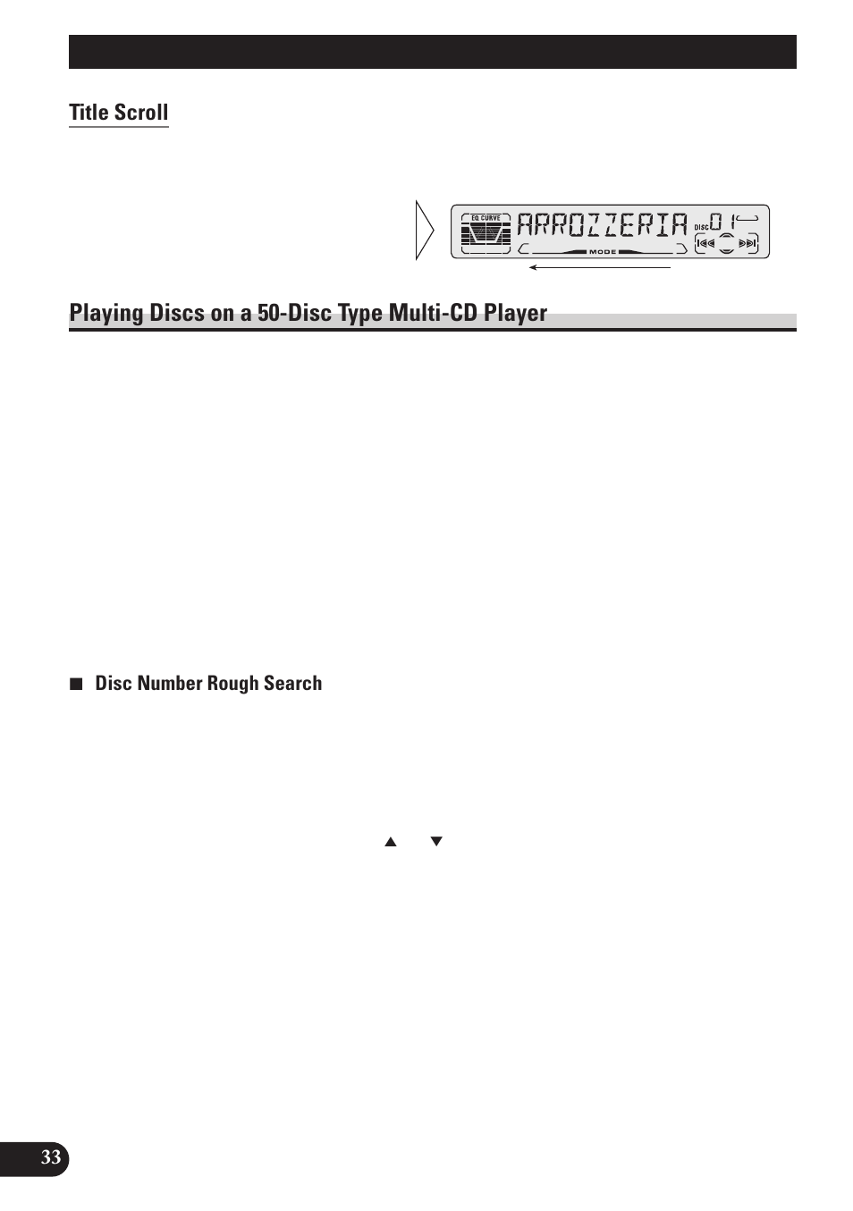 Title scroll, Playing discs on a 50-disc type, Multi-cd player | Using multi-cd players, Playing discs on a 50-disc type multi-cd player | Pioneer DEH-P4100R User Manual | Page 34 / 100