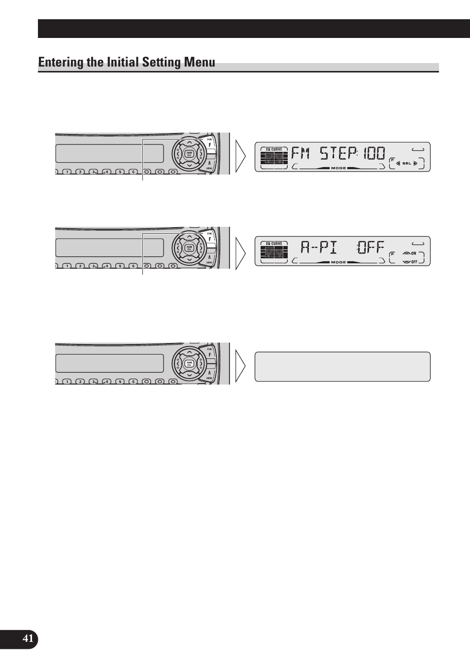 Initial setting, Entering the initial setting menu | Pioneer DEH-P4100R User Manual | Page 42 / 100