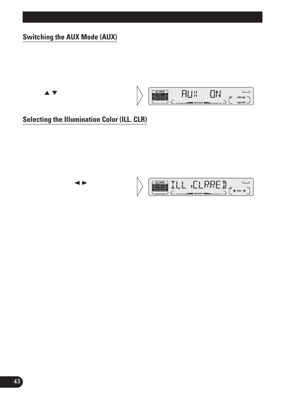 Switching the aux mode (aux), Selecting the illumination color (ill.clr), Initial setting | Pioneer DEH-P4100R User Manual | Page 44 / 100