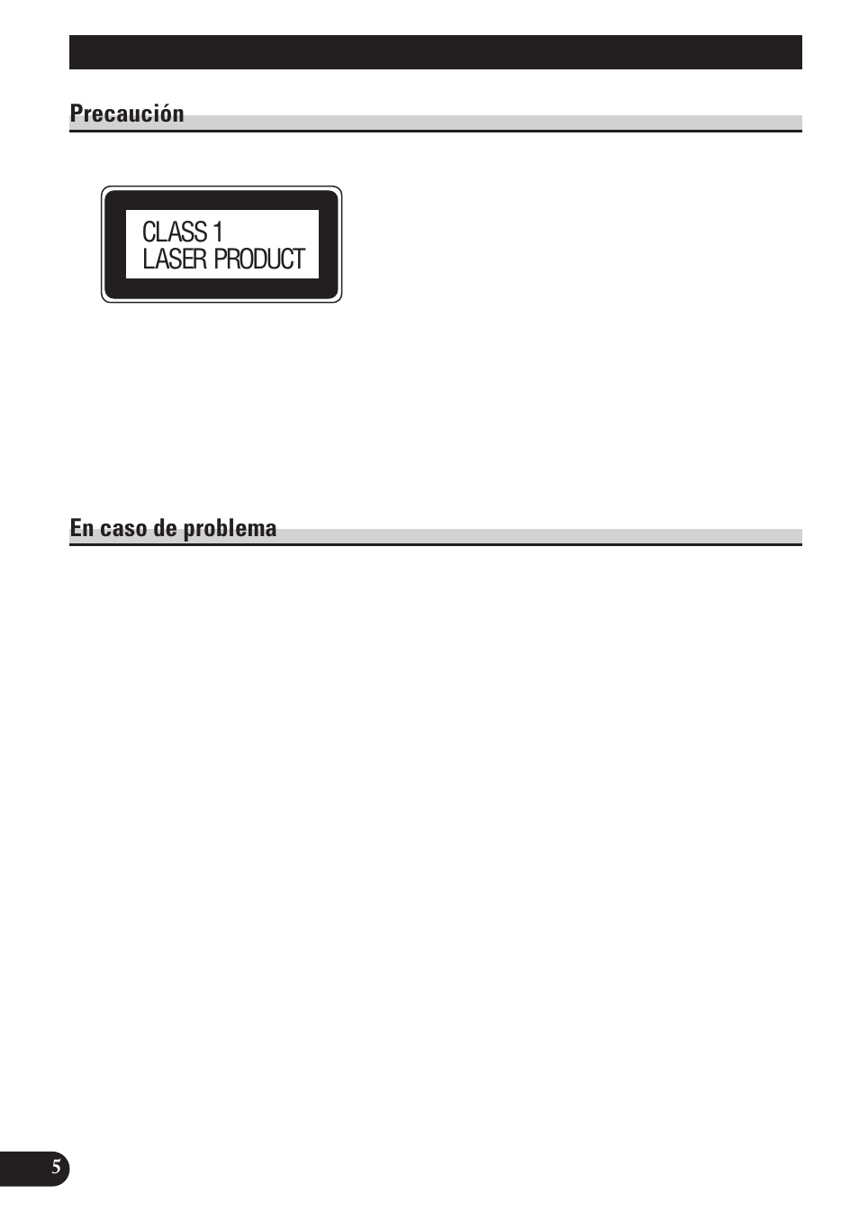 Precaución, En caso de problema, Antes de usar este producto | Class 1 laser product | Pioneer DEH-P4100R User Manual | Page 54 / 100