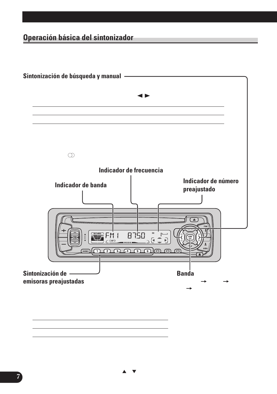 Operación básica del sintonizador, Sintonización de búsqueda y manual, Sintonización de emisoras preajustadas | Banda, Operación básica | Pioneer DEH-P4100R User Manual | Page 56 / 100