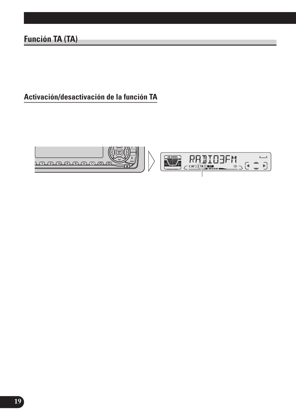 Función ta (ta), Activación/desactivación de la función ta, Uso de las funciones rds | Pioneer DEH-P4100R User Manual | Page 68 / 100