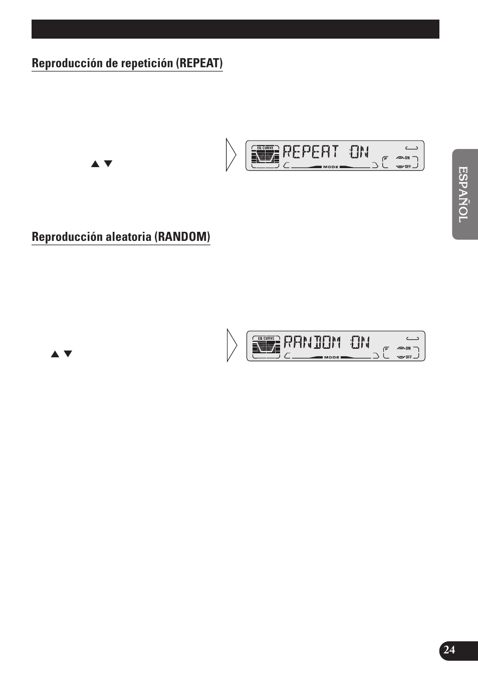 Uso del reproductor de, Cd incorporado, Reproducción de repetición (repeat) | Reproducción aleatoria (random), Uso del reproductor de cd incorporado | Pioneer DEH-P4100R User Manual | Page 73 / 100