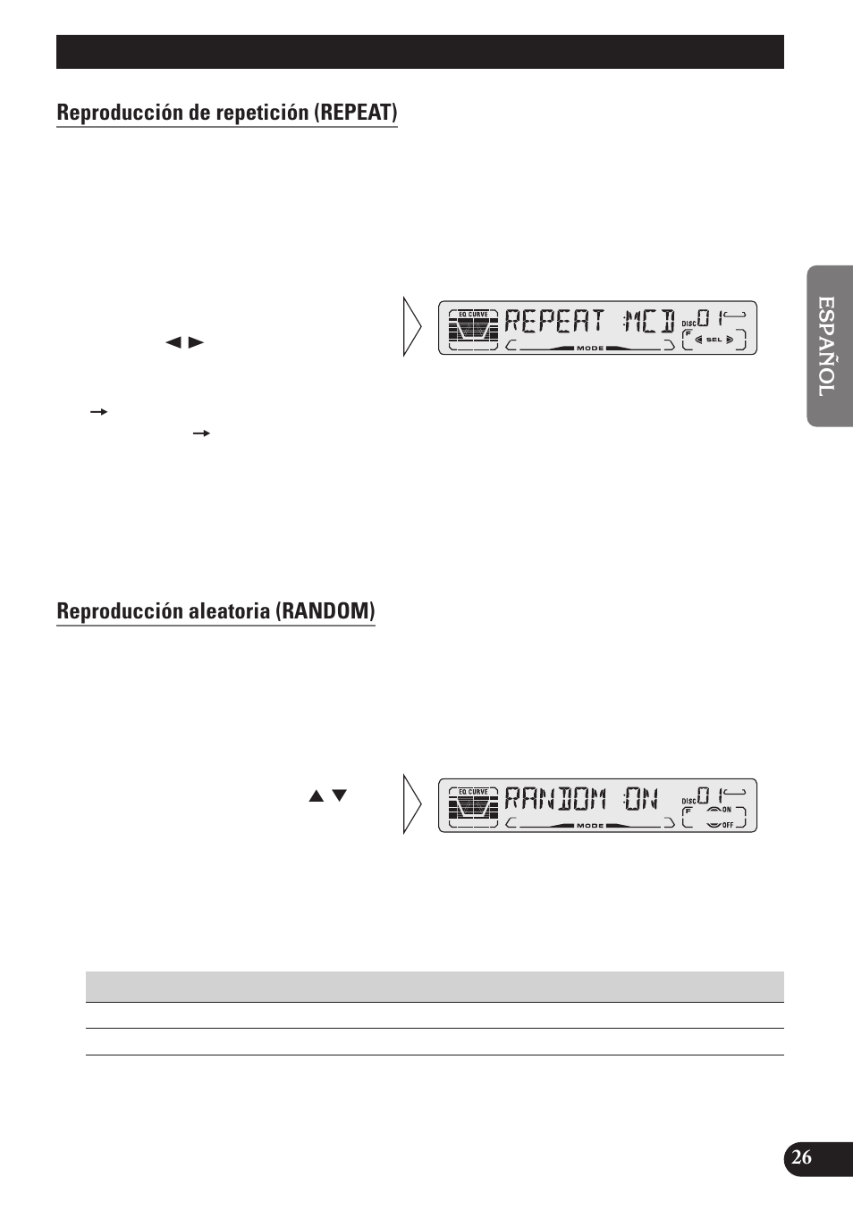 Uso de reproductores de multi-cd, Reproducción de repetición (repeat), Reproducción aleatoria (random) | Pioneer DEH-P4100R User Manual | Page 75 / 100