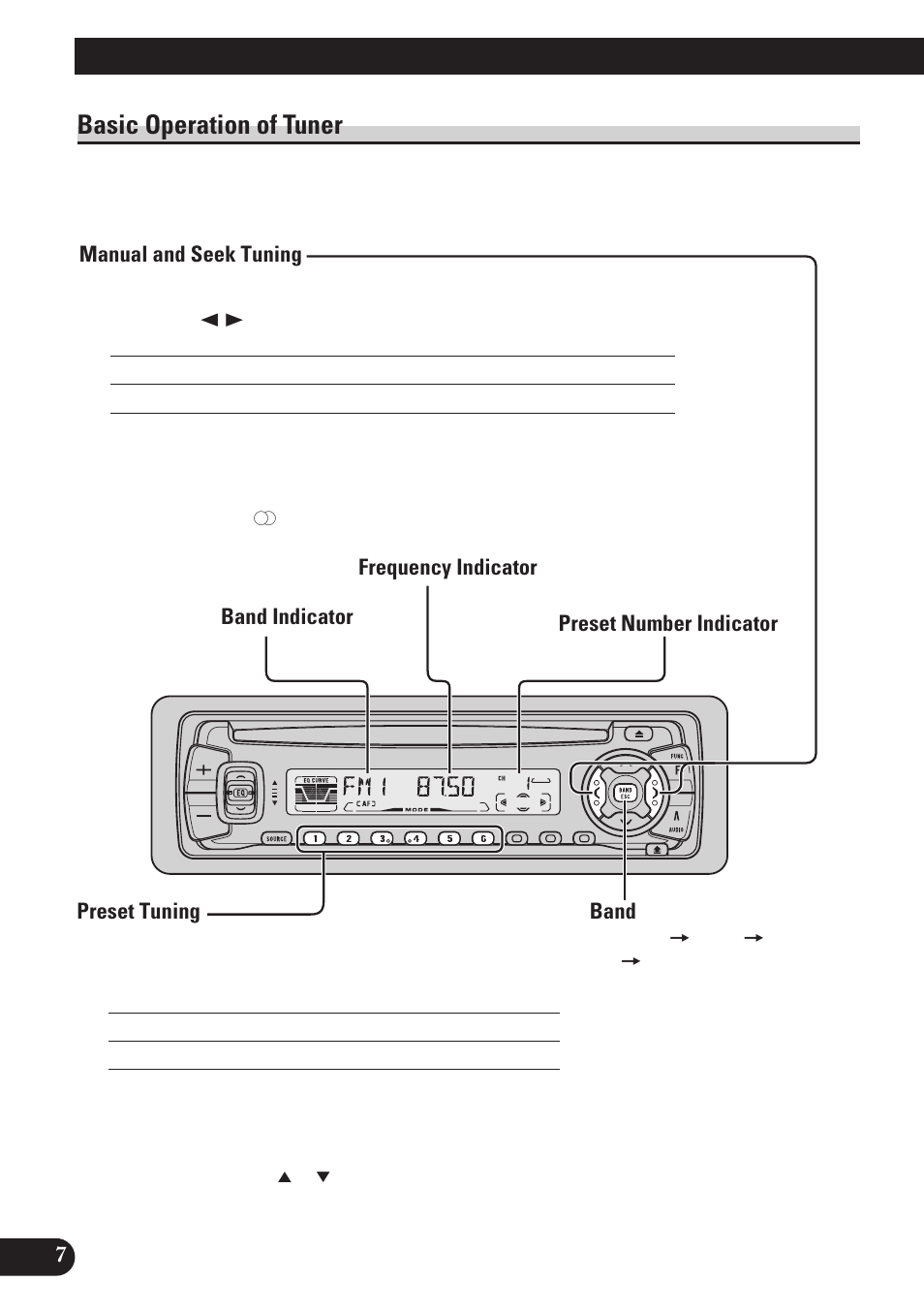 Basic operation of tuner, Manual and seek tuning, Preset tuning | Band, Basic operation | Pioneer DEH-P4100R User Manual | Page 8 / 100