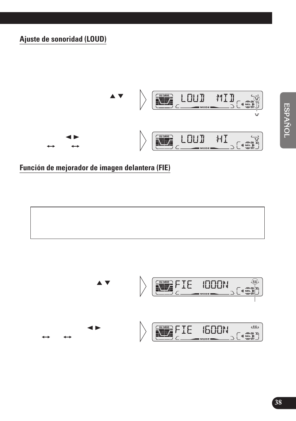 Ajuste de sonoridad (loud), Función de mejorador de imagen delantera (fie) | Pioneer DEH-P4100R User Manual | Page 87 / 100