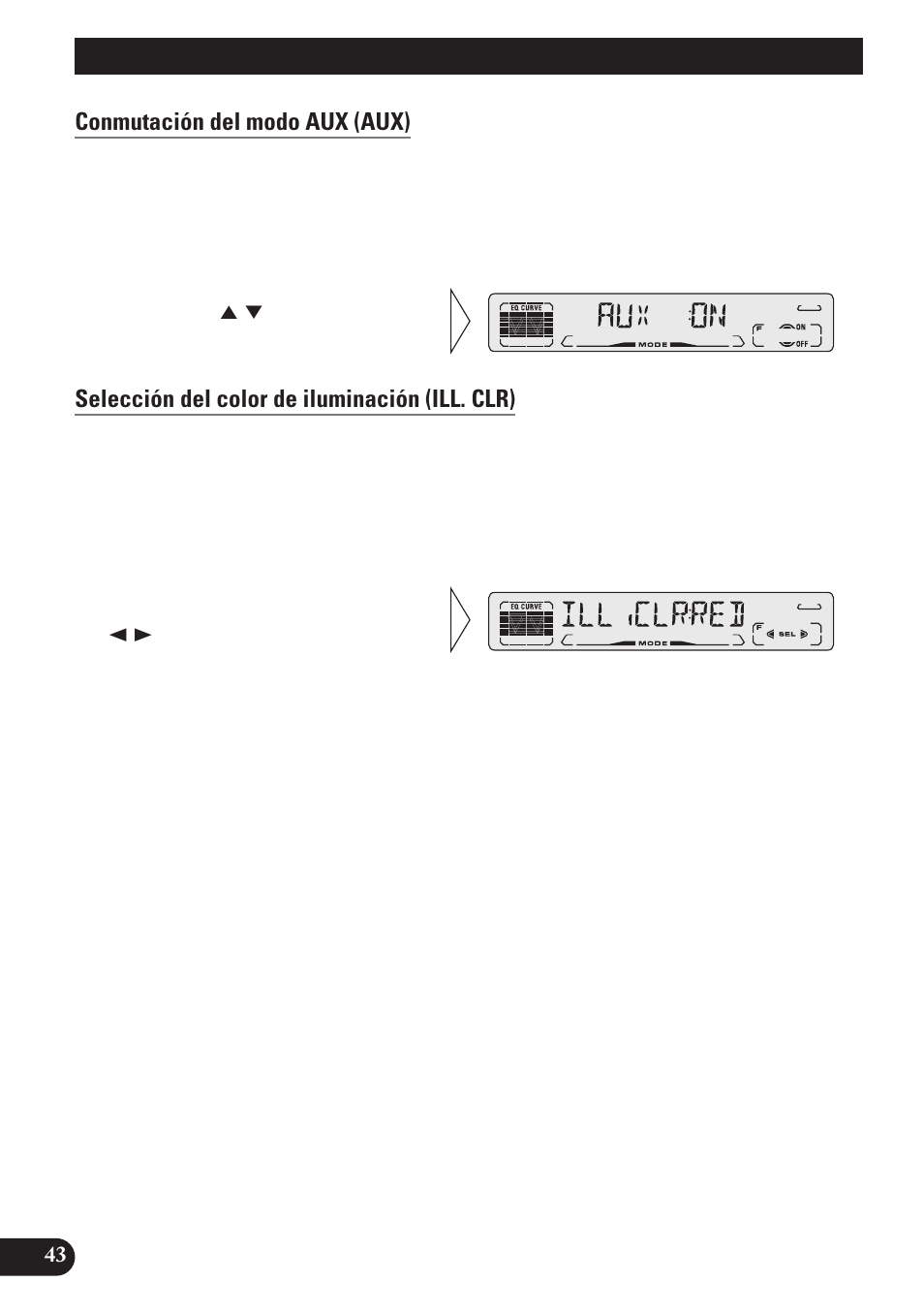 Conmutación del modo aux (aux), Selección del color de iluminación (ill. clr), Ajustes iniciales | Pioneer DEH-P4100R User Manual | Page 92 / 100